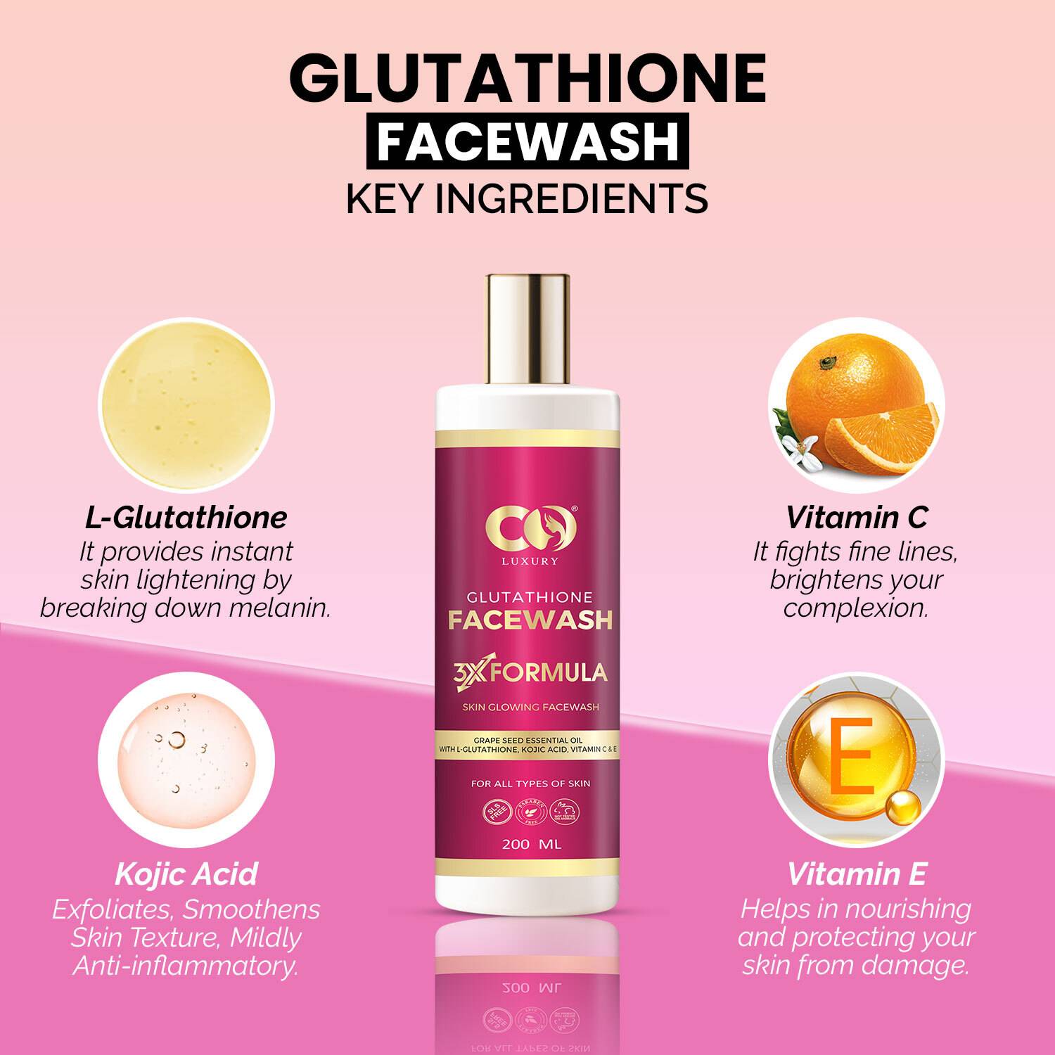 face wash with glutathione and kojic acid CO Luxury Glutathione With Kojic Acid | Anti Pigmentation & Dark Spot |  Brigthening Face Wash - Price in India, Buy CO Luxury Glutathione With Kojic  Acid