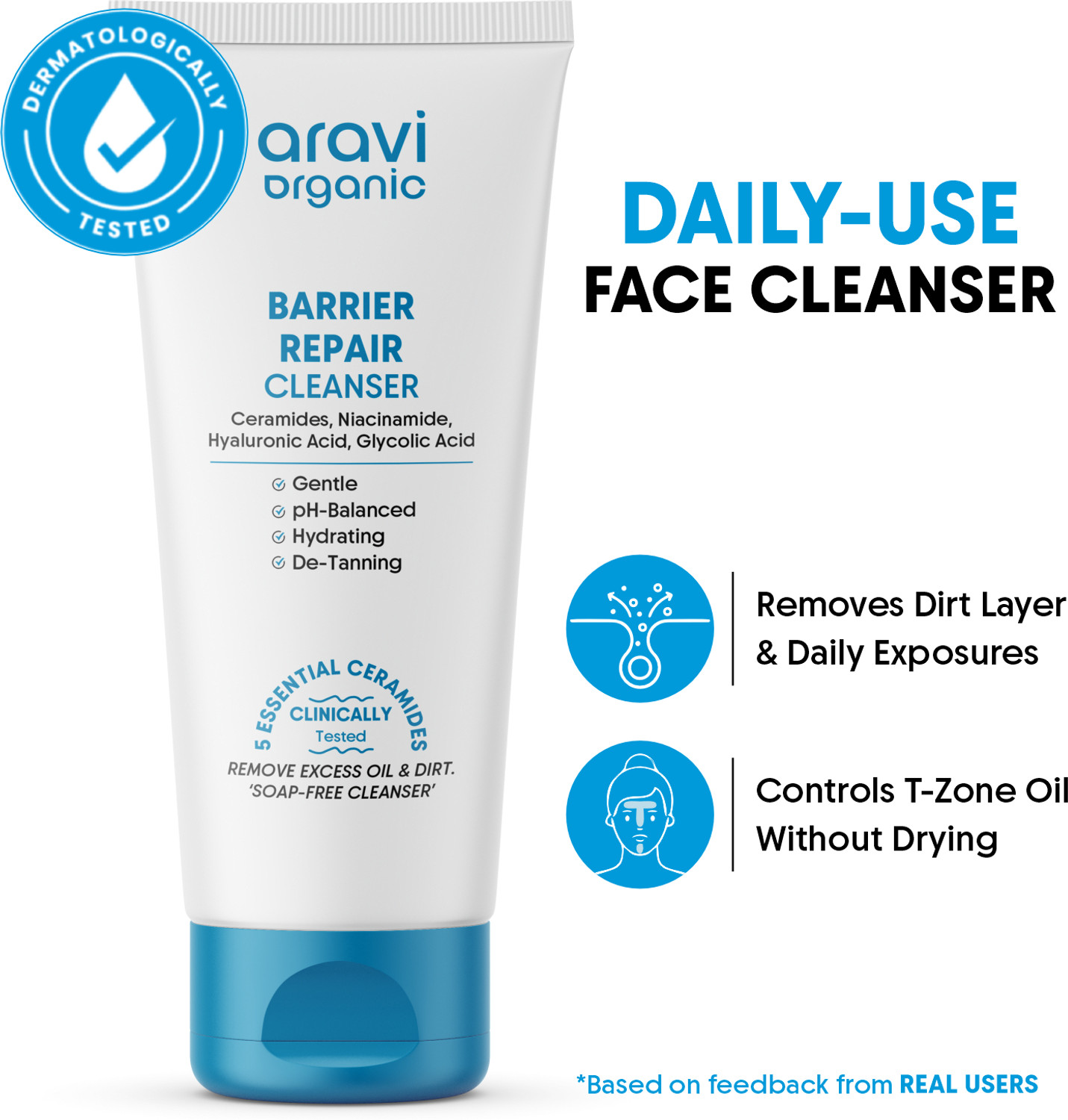 Image of Aravi Organic Cleanser,Removes Dirt & Oil Without Drying, With Ceramides Face Wash