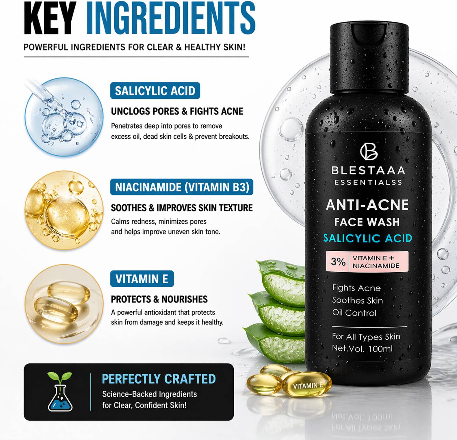 blestaaa essentialss 2% Salicylic Acid Face Cleanser 100ml - Image 2