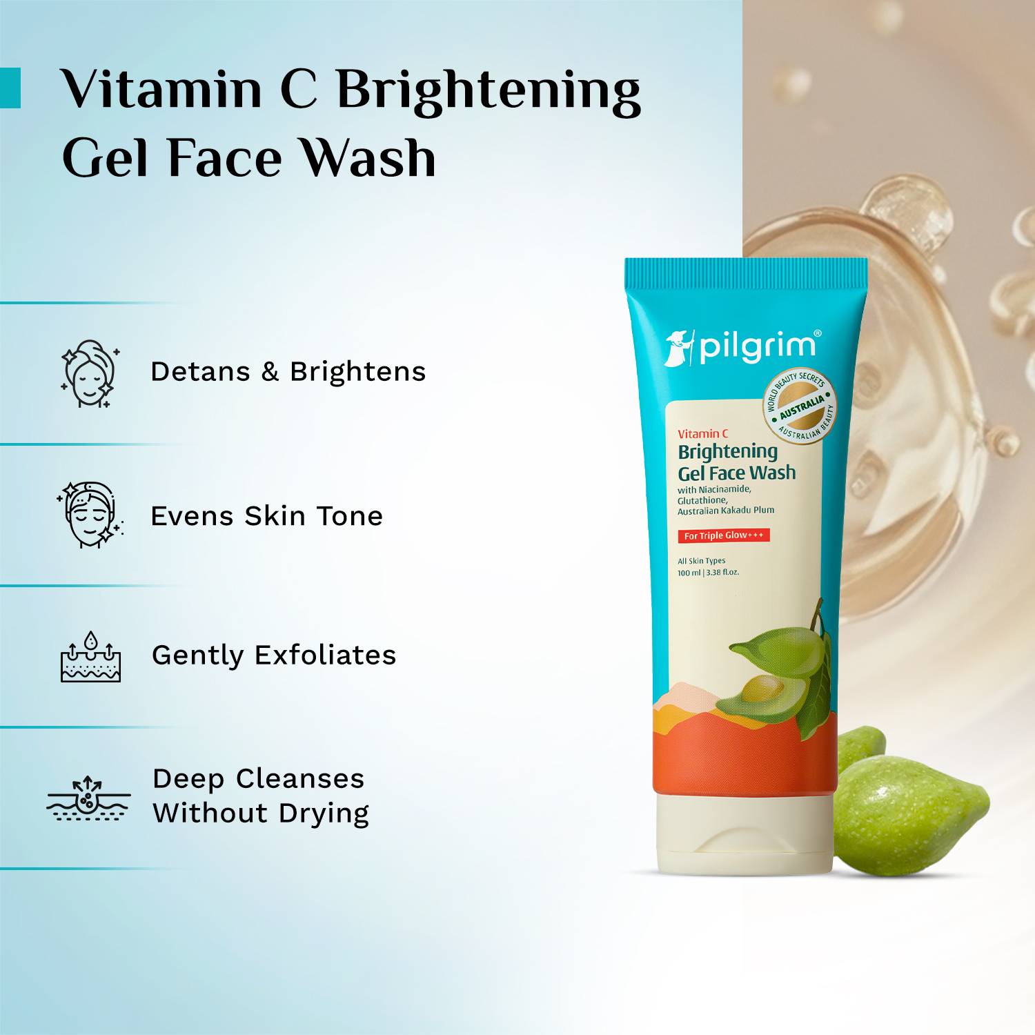 Pilgrim Vitamin C Brightening Gel Face Wash Pack of 2 - Image 3