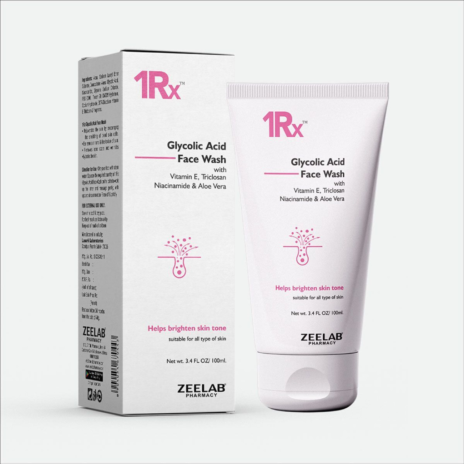 Image of ZEE LAB 1RX Glycolic with Aloe Vera & Niacinamide Pack of 2 Face Wash
