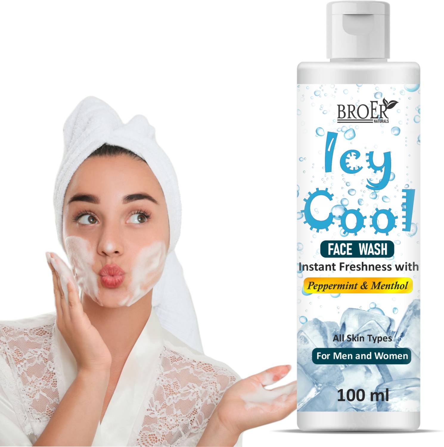 BROER Icy Cool Facewash for Instant Freshness Oil Control Cooling All Skin Type Face Wash