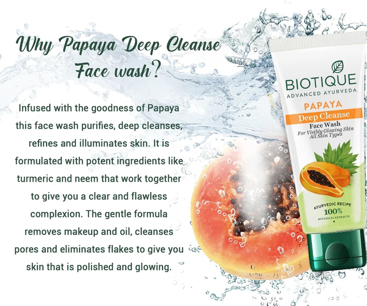 Image of BIOTIQUE Bio Papaya Visibly Flawless Skin Each 100ml Face Wash