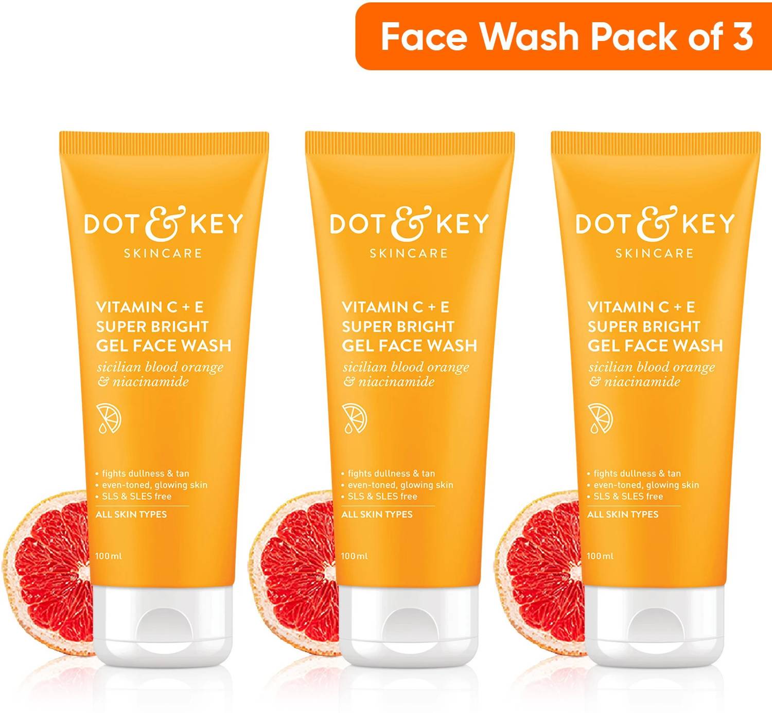 Dot & Key Vitamin C+E Super Bright Gel Face Wash Pack of 3 - Image 1