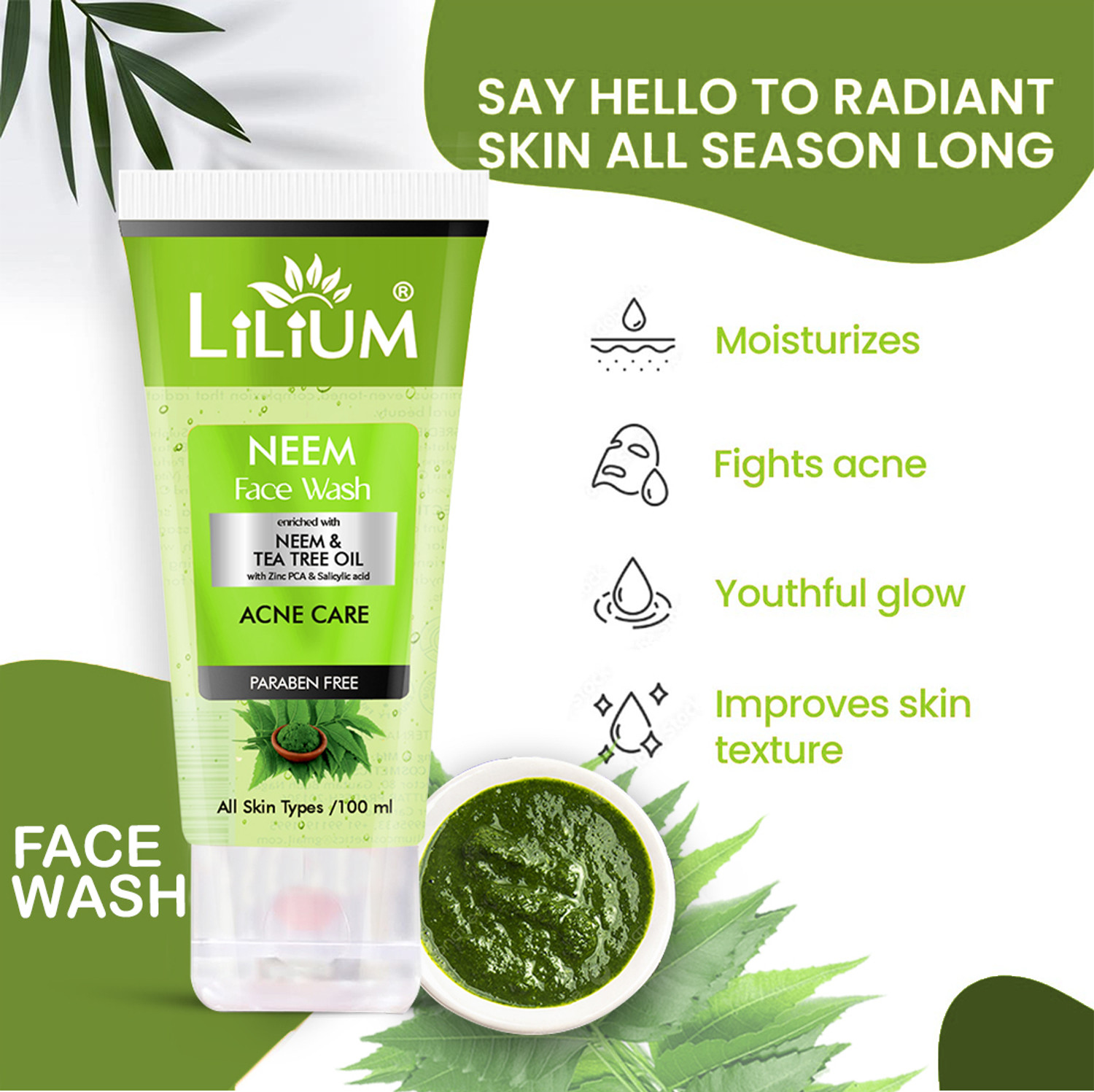 Image of LILIUM Acne Care | Paraben Free | Enriched with Neem & Tea Tree Oil Face Wash (100 ml)