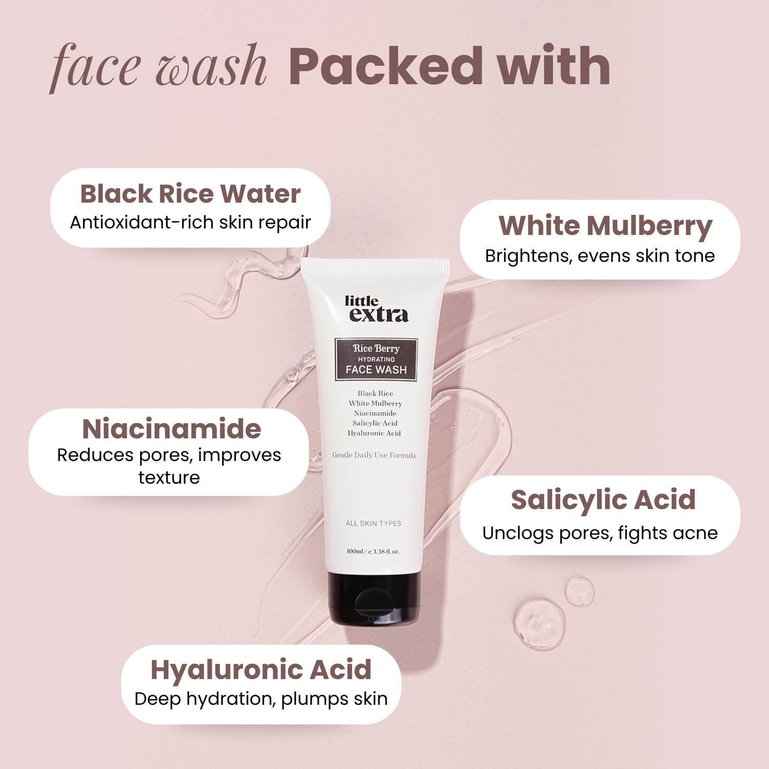 Little Extra Rice Berry Face Wash 100ml - Image 2