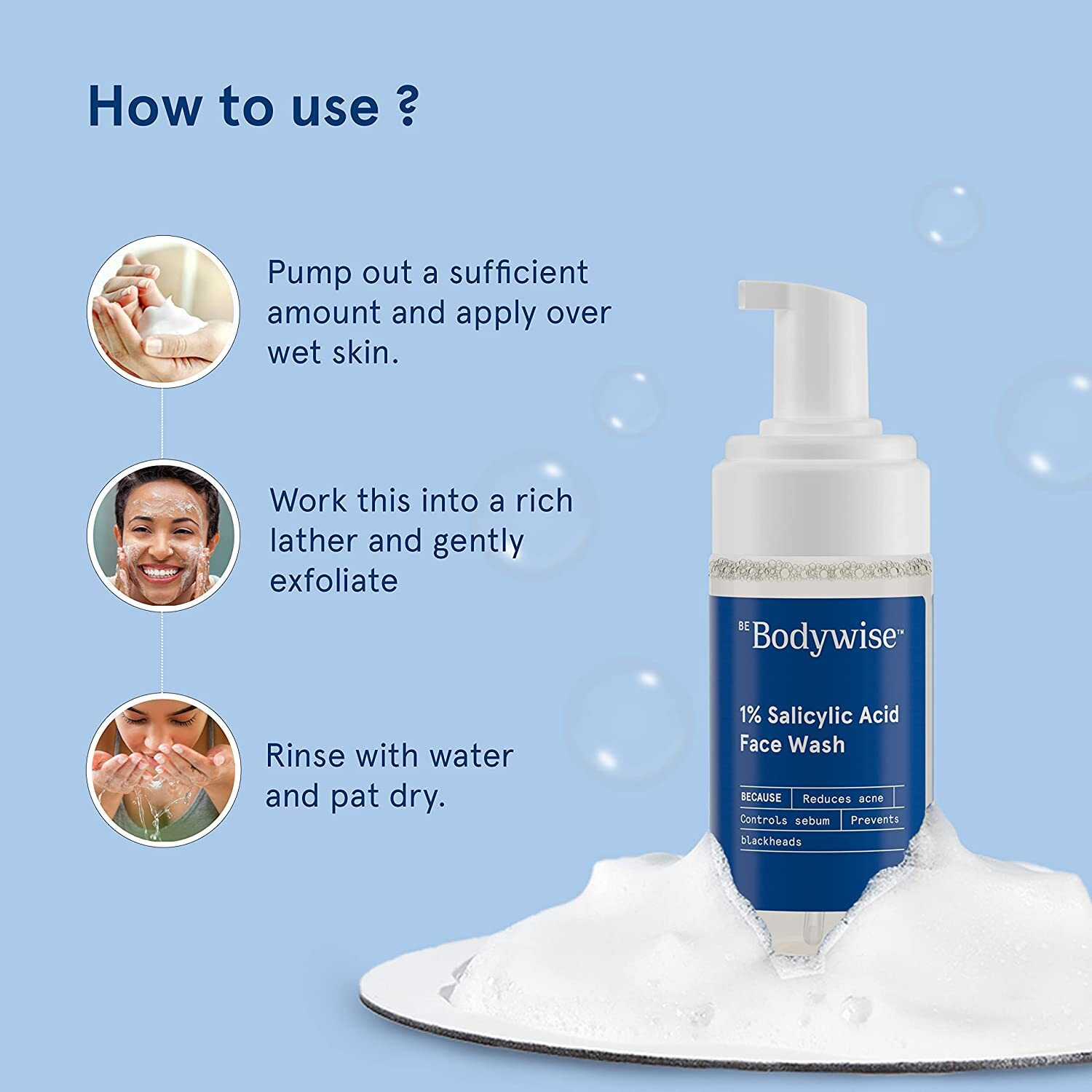 Image of Be Bodywise 1% Salicylic Acid, Oil Control for Acne, Pimples | Paraben & Soap Free Face Wash