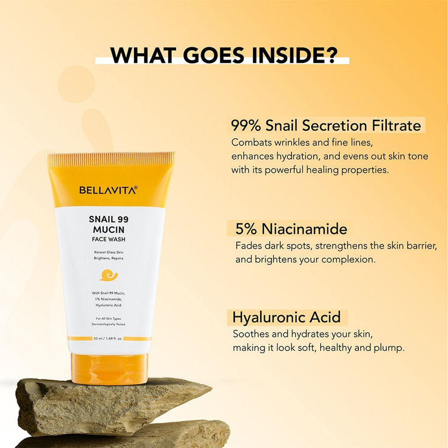 Image of BELLAVITA Snail Mucin 99% (50 ml) | Removes Dirt, Brightens & Smoothens Skin Face Wash