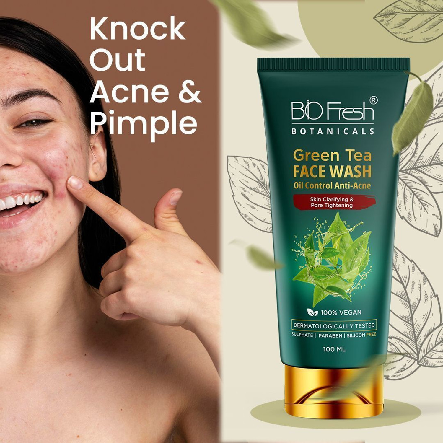 Image of Biofresh Green Tea Paraben-Free and Pore-Tightening Formula for All Skin Types Face Wash