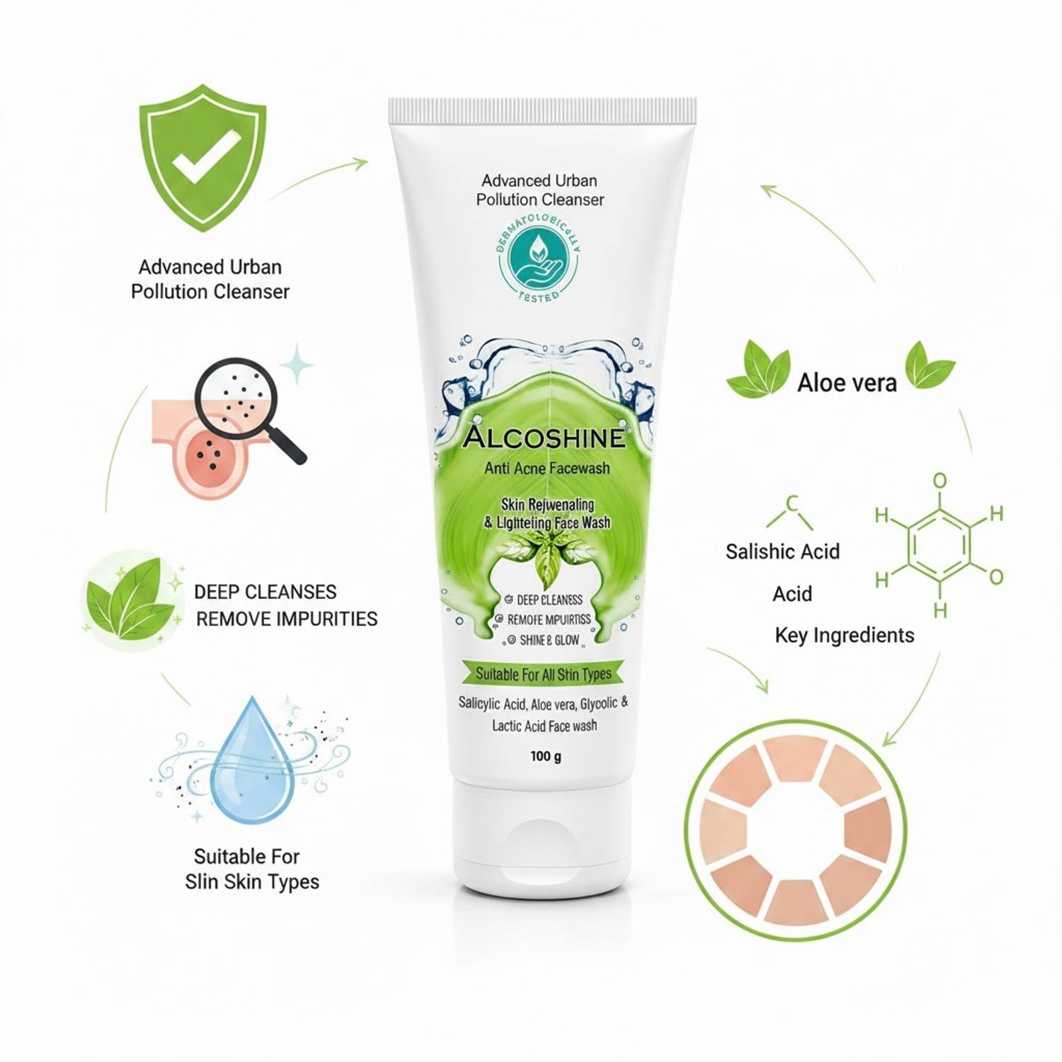 ALCOSHINE Anti Acne Face Wash - Image 1
