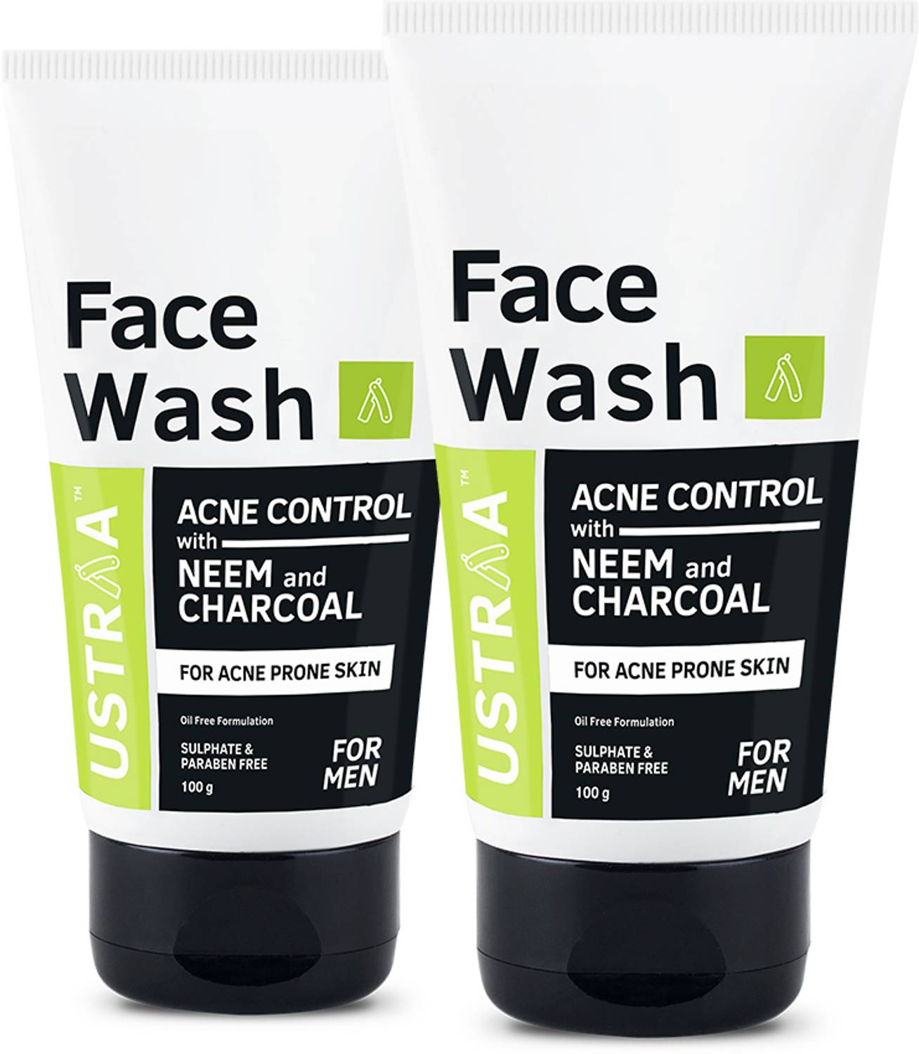 USTRAA Acne Control - With Neem & Charcoal - 100 g x 2 | Oil control | No SLS & Paraben Face Wash
