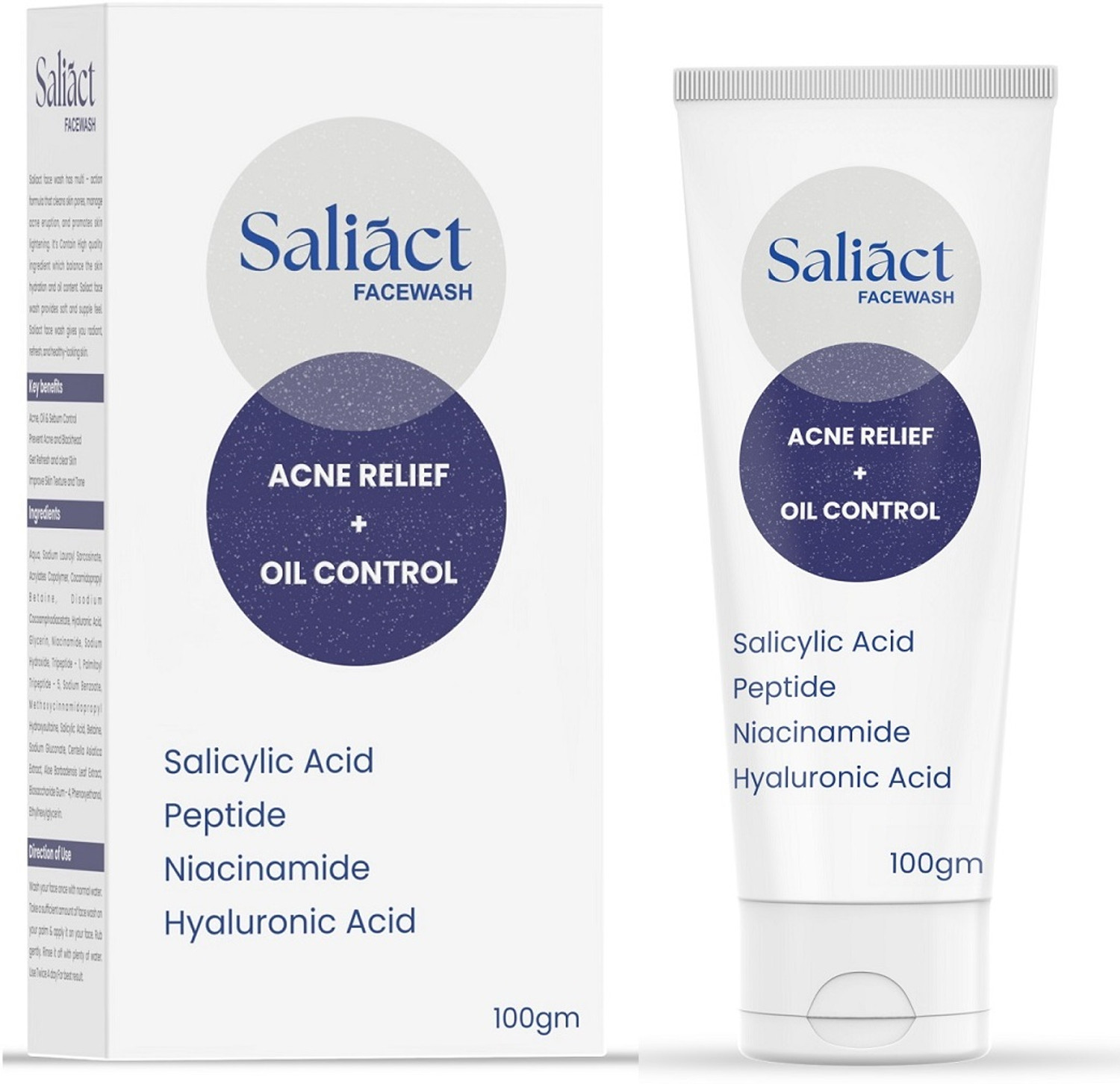 Image of Saliact 1% Salicylic Acid Gel Facewash With Niacinamide & Peptide For Oily, Sensitive & Acne Prone Skin, Anti Acne, Pimples & Oil Control Face Wash