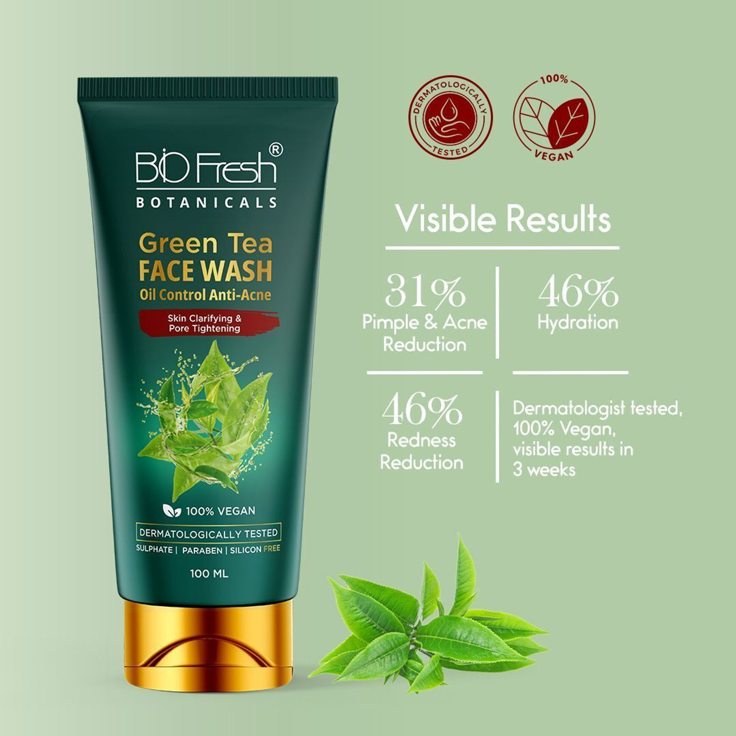 Image of Biofresh Green Tea Paraben-Free and Pore-Tightening Formula for All Skin Types Face Wash