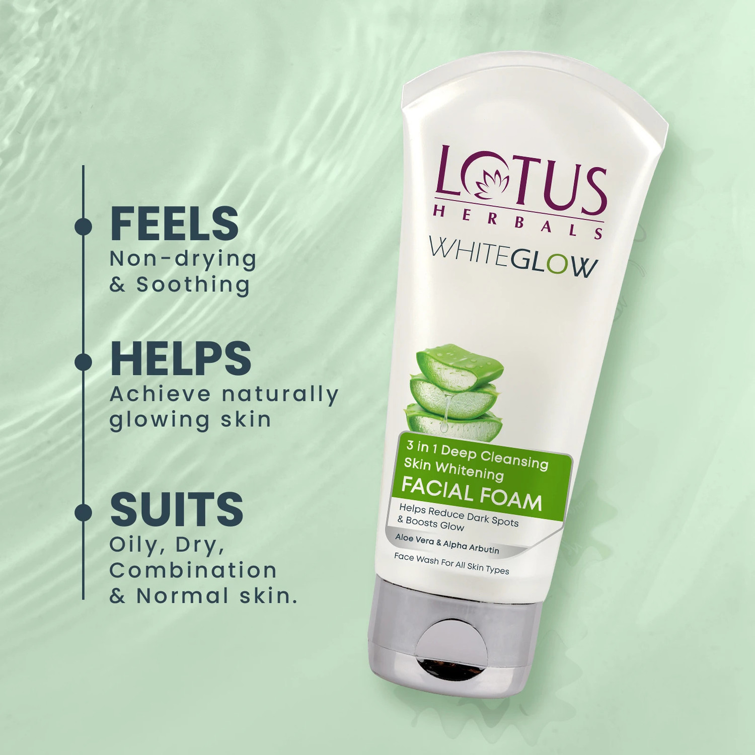 Image of LOTUS HERBALS whiteGlow 3-In-1 Deep Cleansing Skin Whitening Facial Foam (50g2) pack of 2 Face Wash