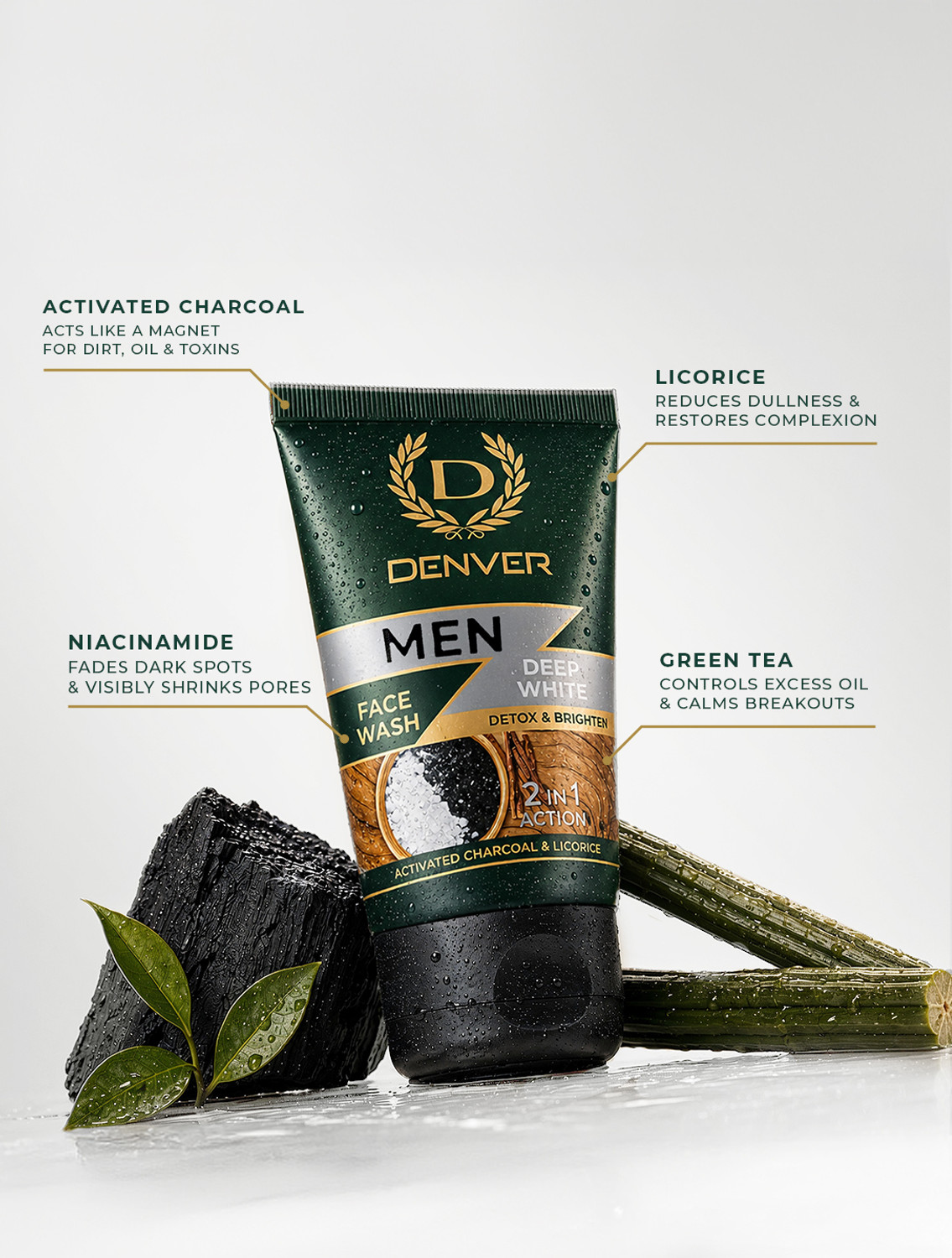 Image of DENVER Deep White Facewash With Activated Charcoal and Licorice 2 In one Face Wash