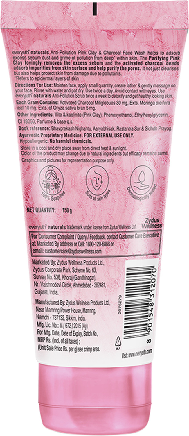 Image of Everyuth Naturals Anti Pollution Pink Clay & Charcoal | For all skin types (Oily / Dry) Face Wash