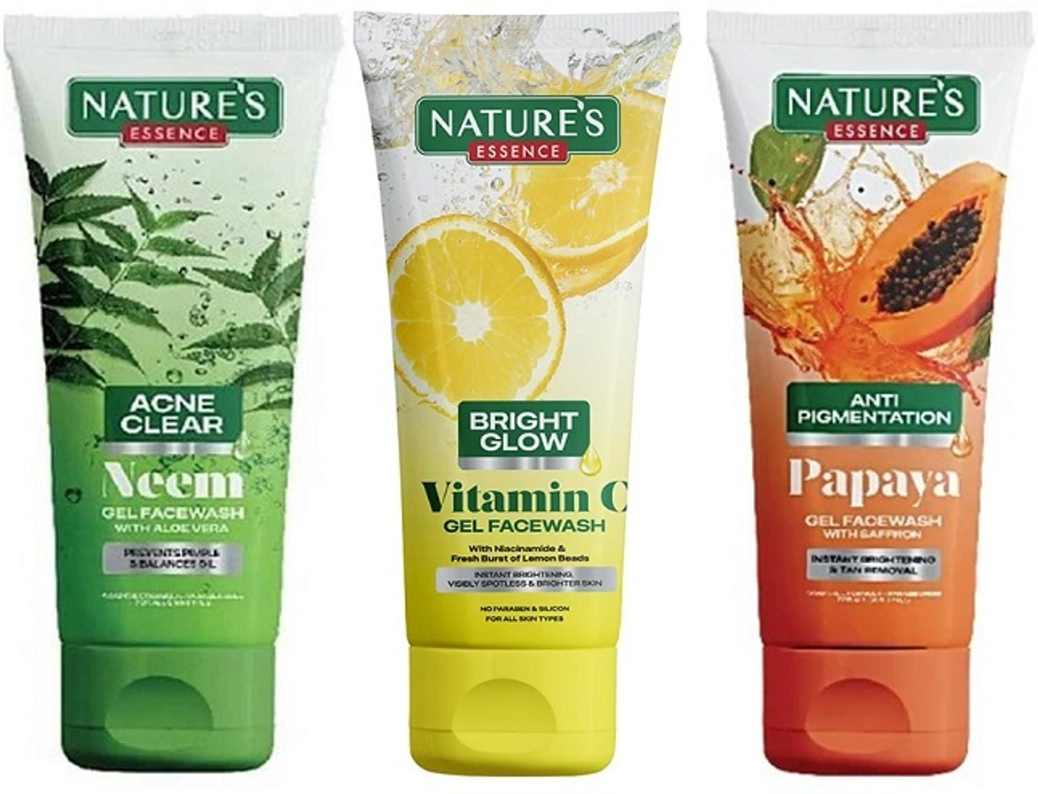 Image of Nature's Essence BRIGHT GLOW VITAMIN C FACEWASH+PAPAYA FACEWASH+NEEM FACE WASH Face Wash