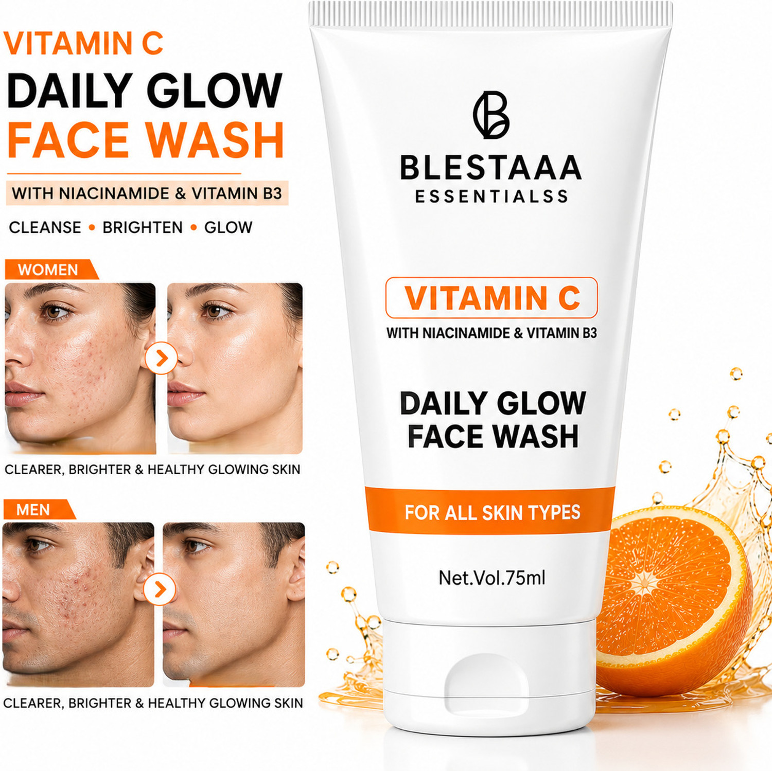 Image of blestaaa essentialss Vitamin C Glow & Nourish | With Niacinamide & Vitamin E | Bright Skin Face Wash