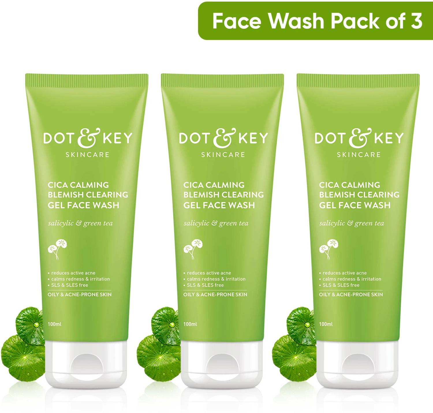 Dot & Key Cica 2% Salicylic with Green Tea Face Wash Pack of 3 - Image 1