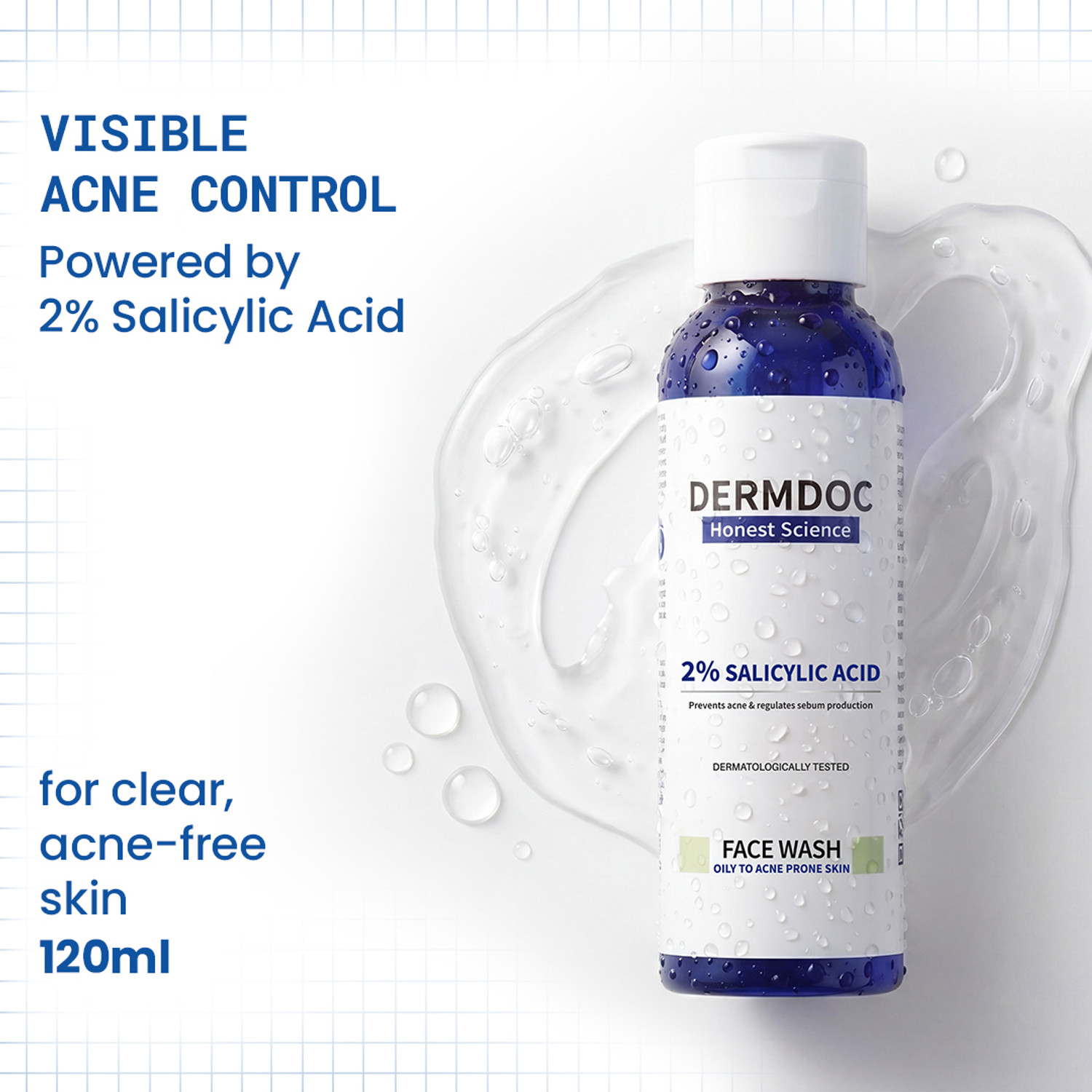 Image of DermDoc 2% Salicylic Acid Cleanser | Clears Pimples, Dark Spots, Whiteheads & Blackheads | Gentle Exfoliation Face Wash