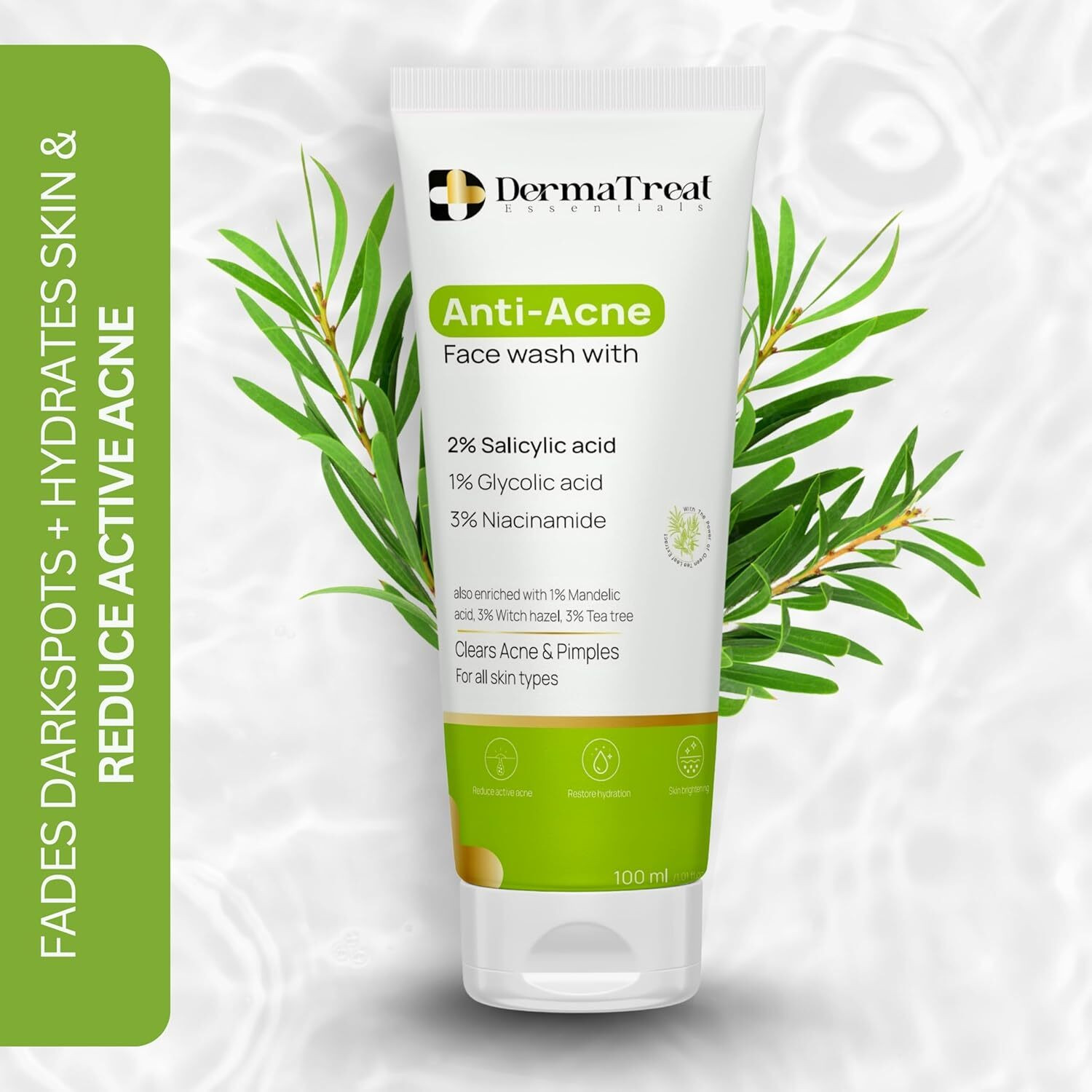 Image of DermaTreat Essentials Acne Control with Salicylic Acid | Reduces Pimples, Clears Pores and Prevents Breakouts | For Oily and Acne-Prone Skin | Pack of 2 Face Wash