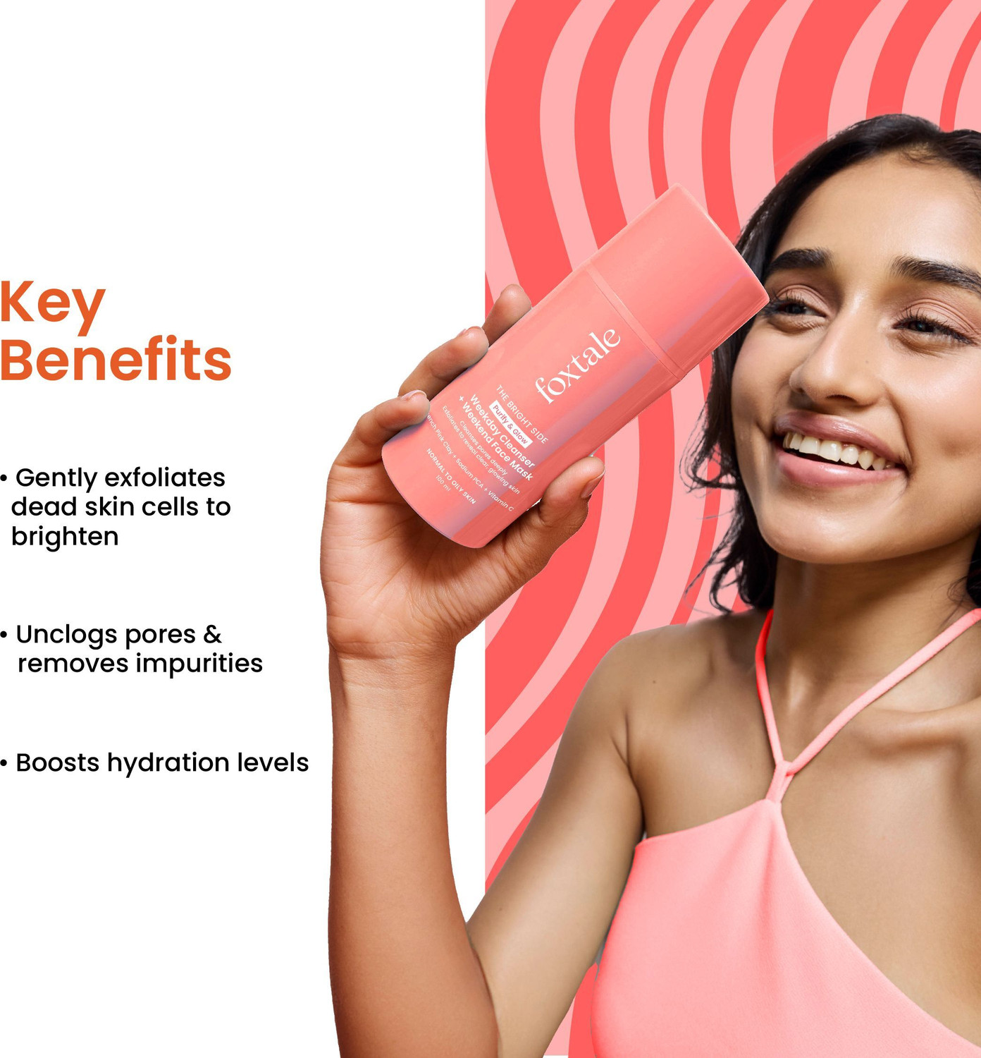 Image of Foxtale Purify & Glow Cleanser + Mask With French Pink Clay Deep Cleanses Pores Face Wash