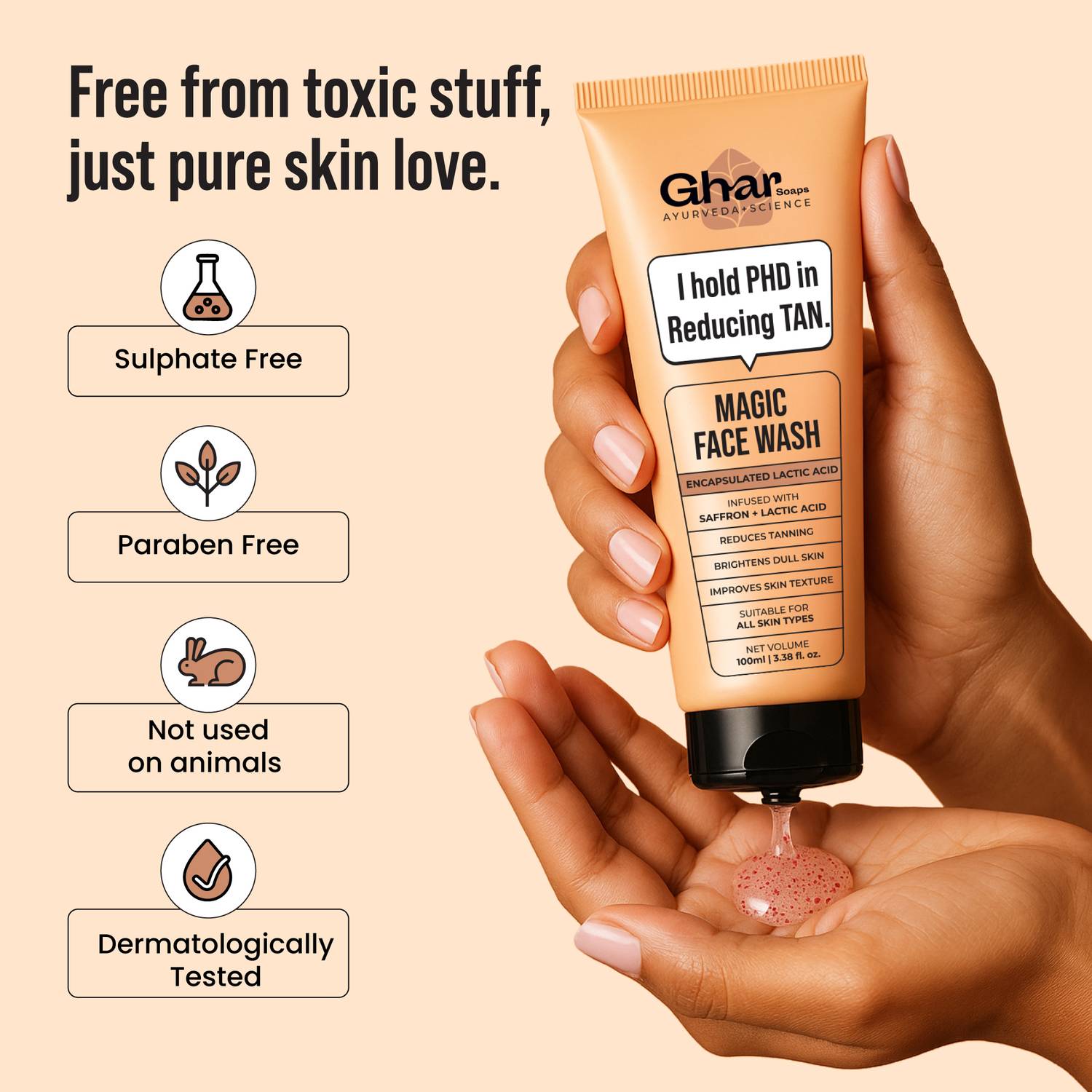 magic face wash saffron glutathione vit b5 lactic acid Been using GharSoaps Wash, and the difference in my skin has been amazing. Formulated with active beads, saffron, and glutathione, it helps reduce tanning while making the De Tan Face Wash -