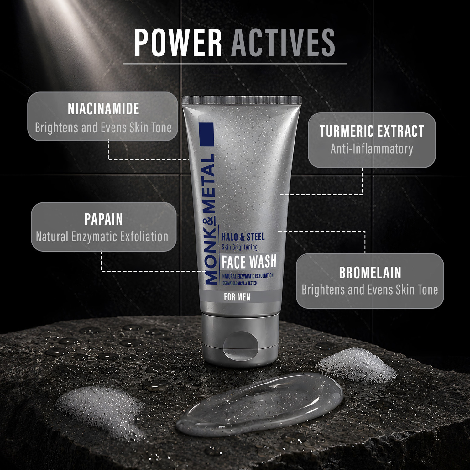 Image of MONK&METAL Halo & Steel Brightening for Men, Gently Exfoliates & Improve Skin Radiance Face Wash