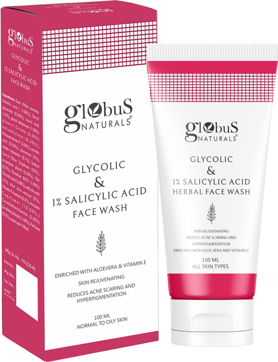 Image of Globus Naturals Glycolic & 1% Salicylic Acid Face Wash