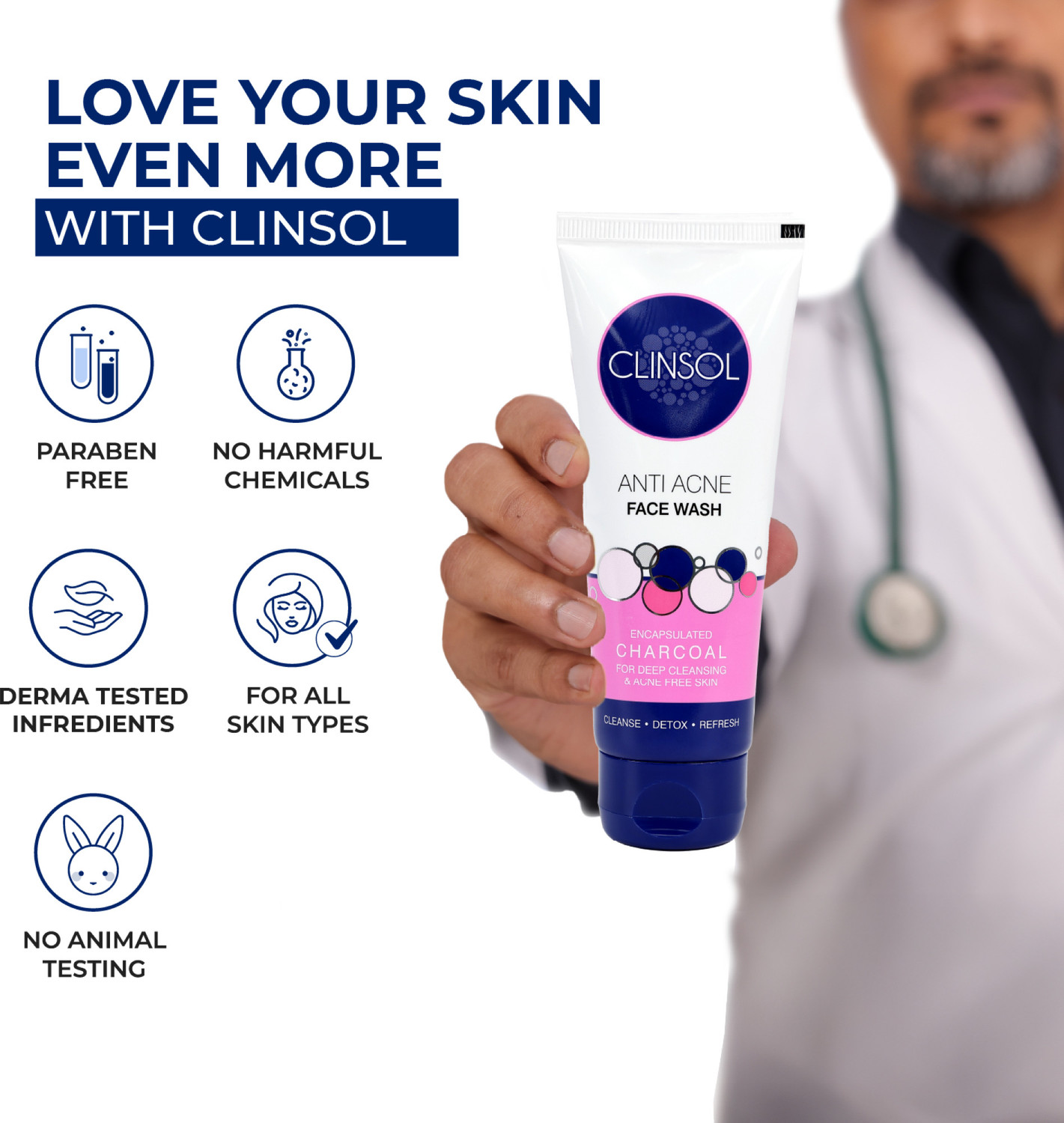 Image of Clinsol Anti-Acne Charcoal With Aloe Vera & Meadowsweet Extract | Paraben-Free Face Wash
