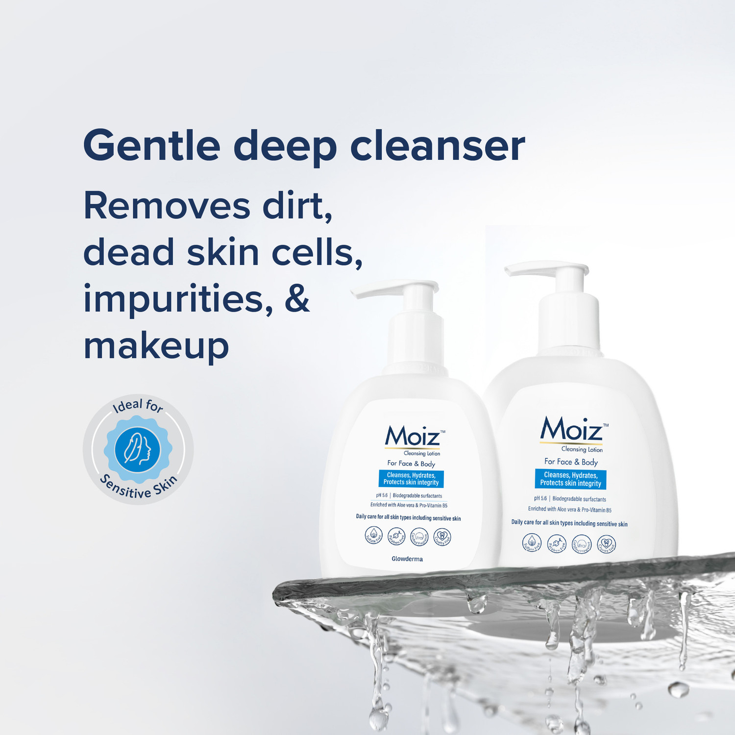 Image of Moiz Cleansing Lotion | Gentle Skin Cleanser| pH 5.6 | Soap, Paraben & Sulphate Free (400 ml) Pack of 2 Face Wash