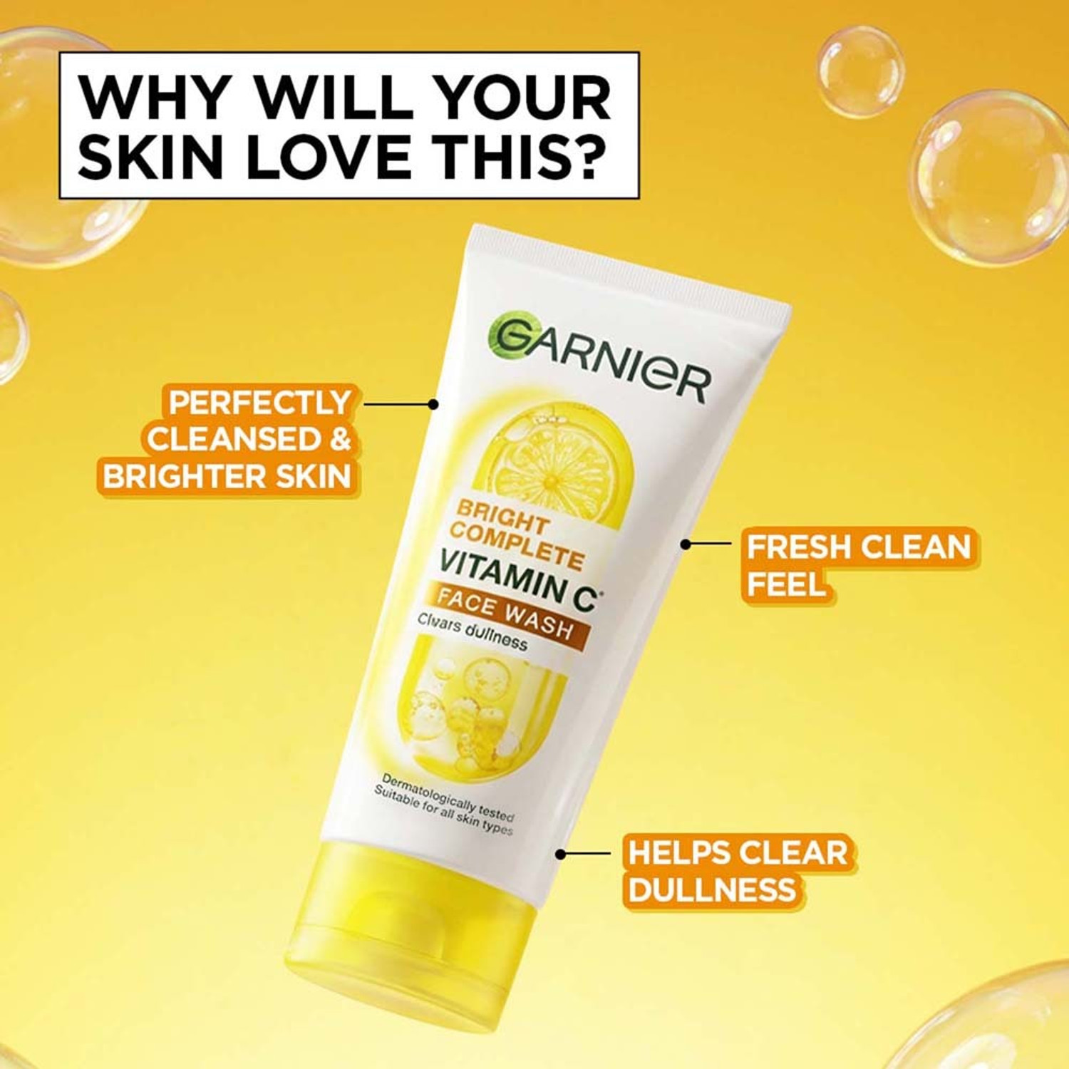 Image of GARNIER Bright Complete Vitamin C Cleanser for Bright & Glowing Skin Facewash Face Wash