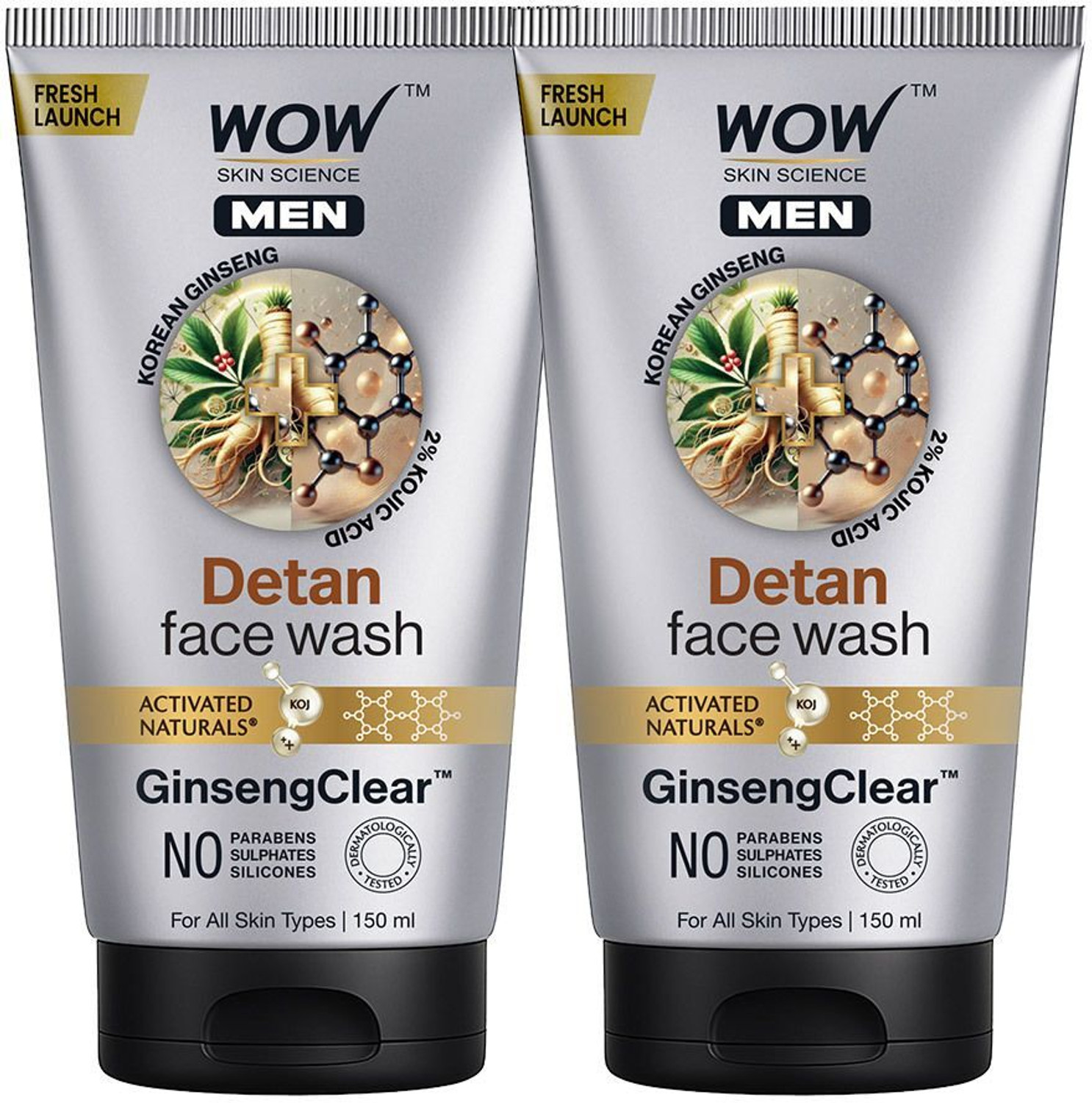 Image of WOW SKIN SCIENCE MEN KOREAN GINSENG + KOJIC ACID Detan Gel | Reduces Tan & Dark Spots | GinsengClear Technology| Pack Of 2| Face Wash