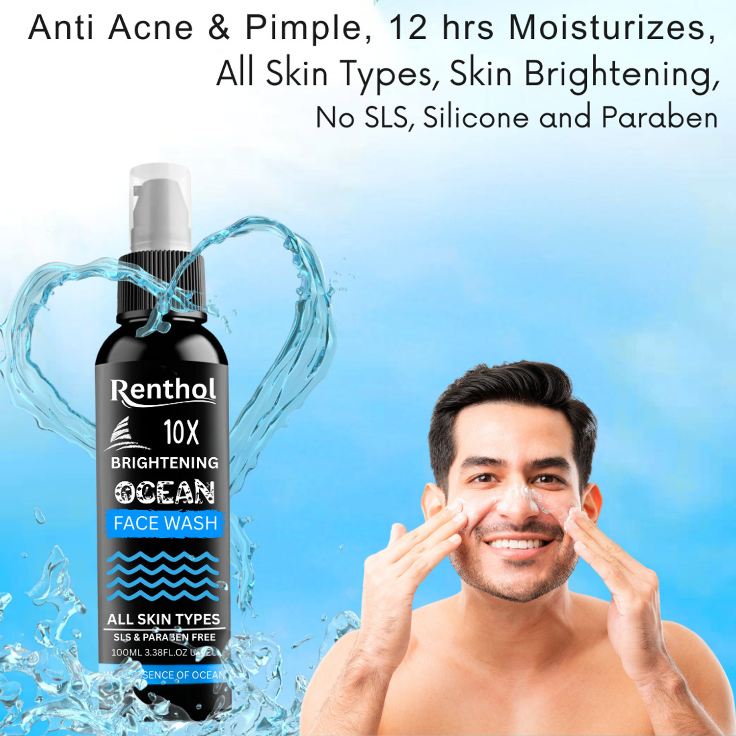 Image of Renthol Ocean for Men | Fight Acne & Pimples, Brighten Skin, Clears Dirt, Oil Control, Refreshing Feel - Multi-Action Formula (pack of2) Face Wash