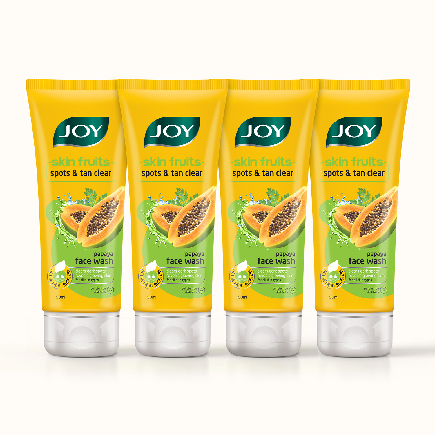 Image of Joy Skin Fruits Spots & Tan Clear Papaya (Pack of 4X50) For All Skin Types Face Wash