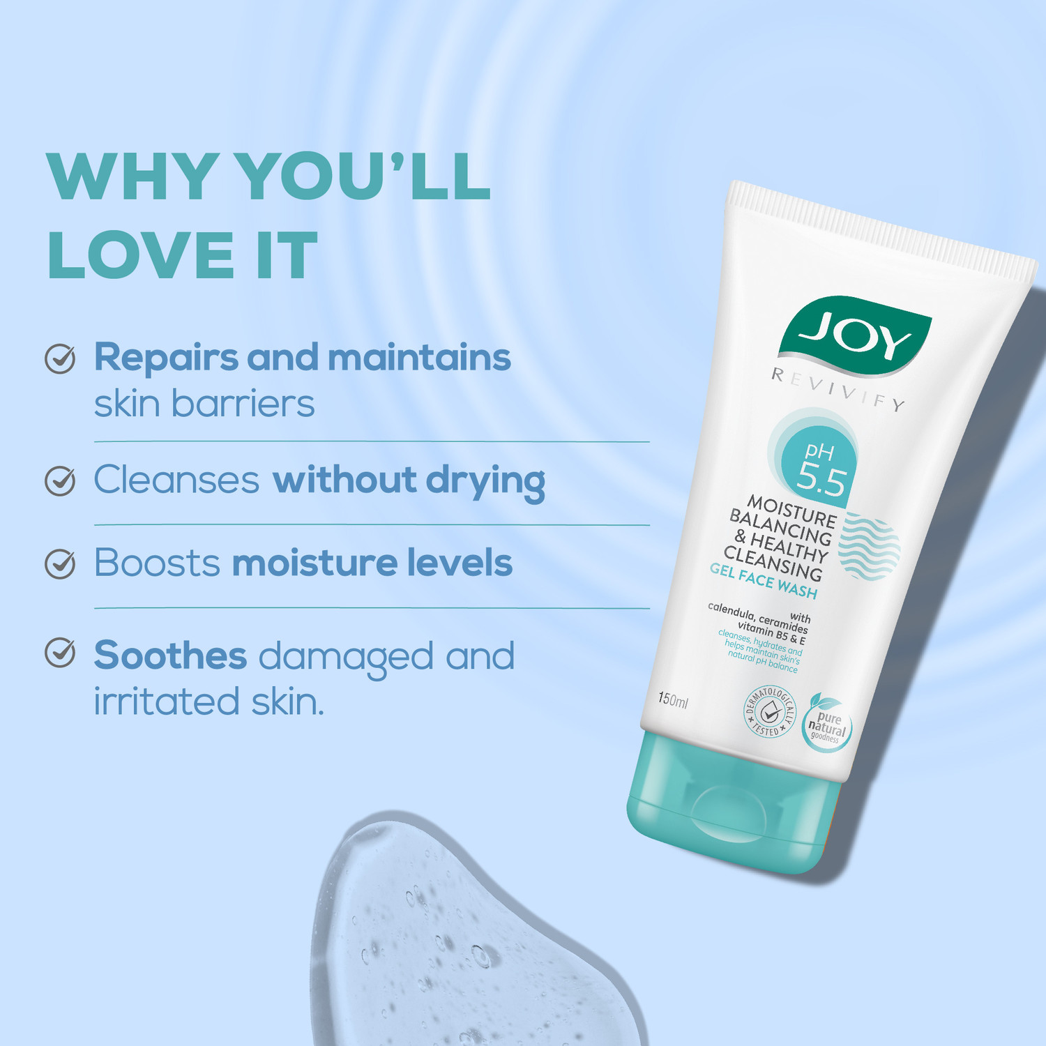 Image of Joy pH 5.5 Gel With Ceramides For Winters | Moisture Balancing Cleanser Face Wash