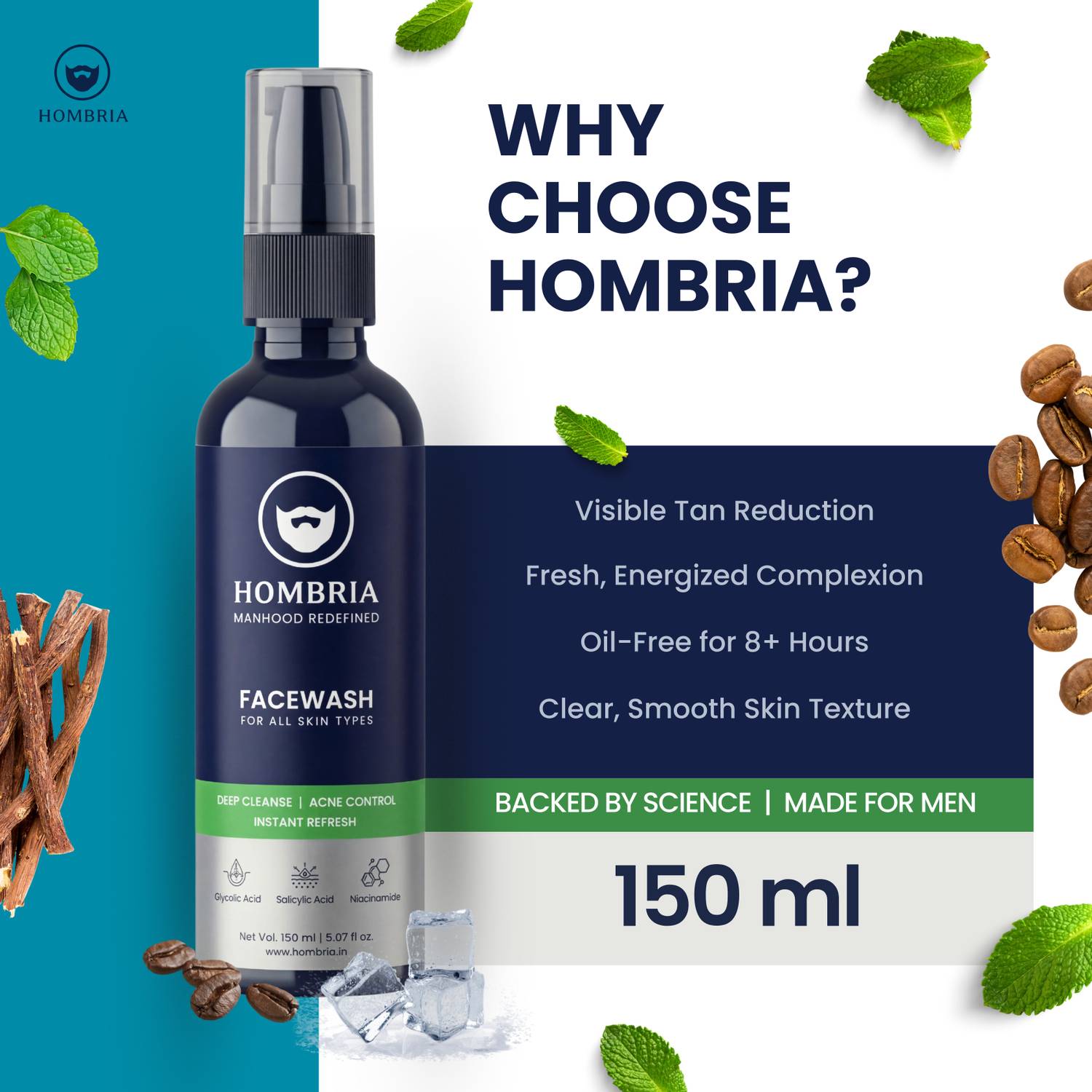 HOMBRIA Facewash for Men, 150ml - Image 4