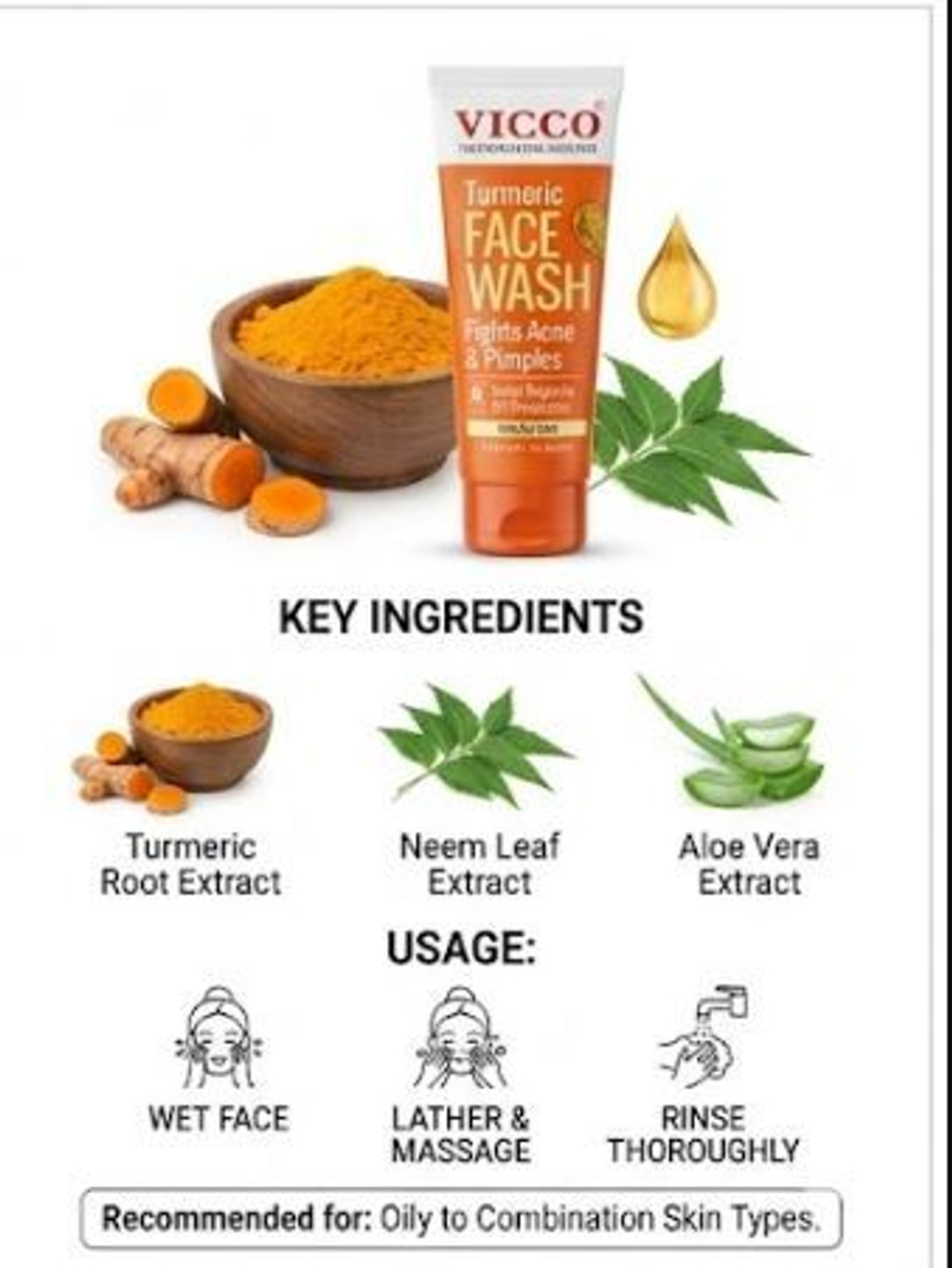 Image of VICCO Turmeric Fights Acne & Pimples Face Wash