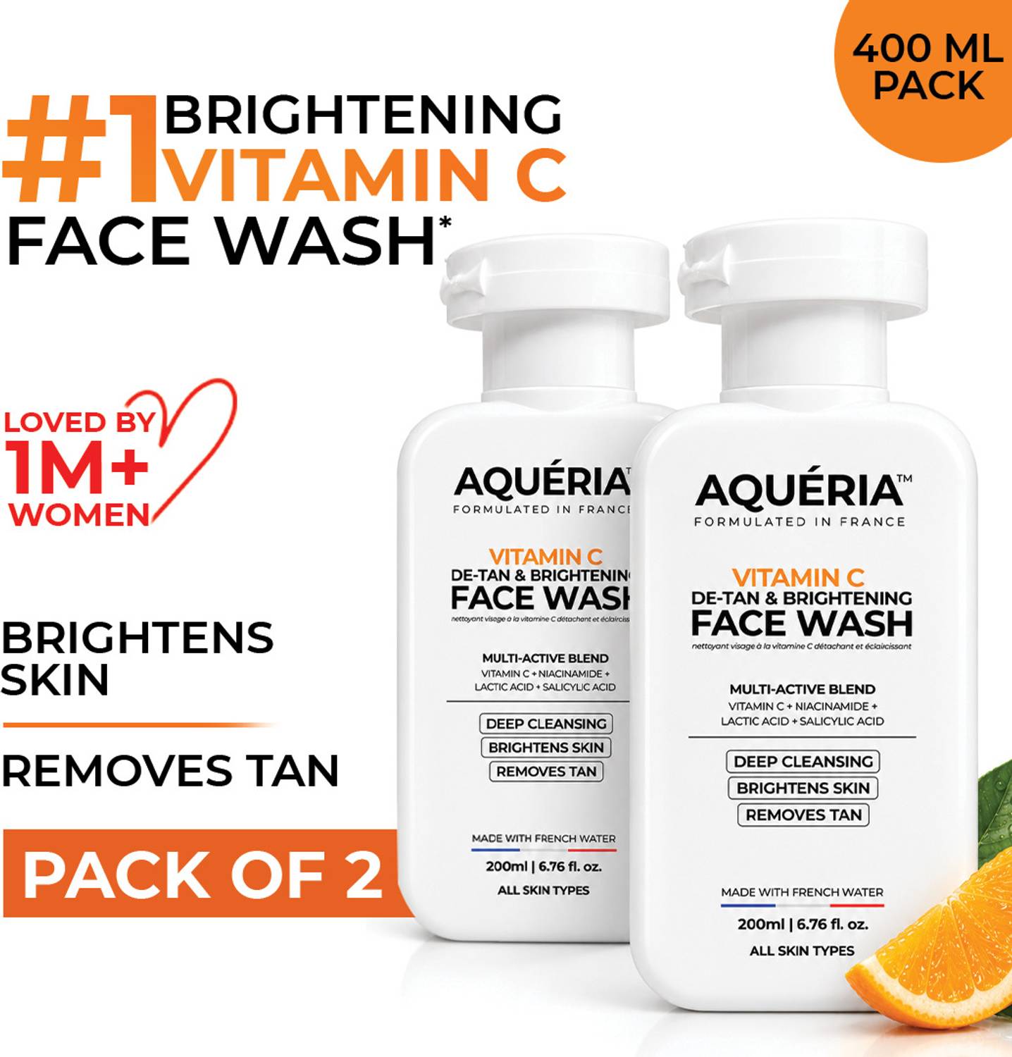 De-Tan & Brightening | 3% Niacinamide, Alpha Arbutin & Ceramides Pack of 2 Face Wash - Image 1