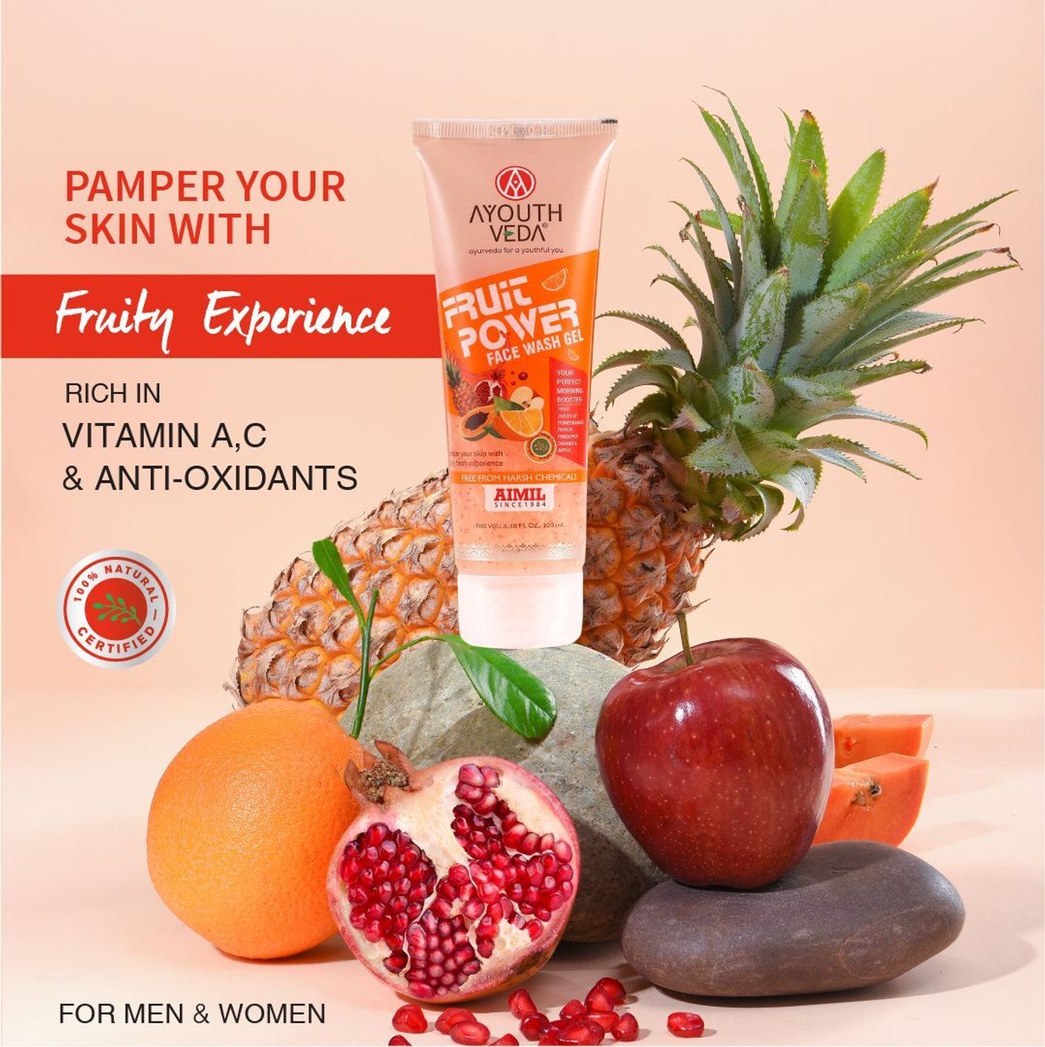 Image of AYOUTHVEDA Fruit Power Gel With 5 Fruit Juices Removes Dirt, Improves Skin Texture Face Wash