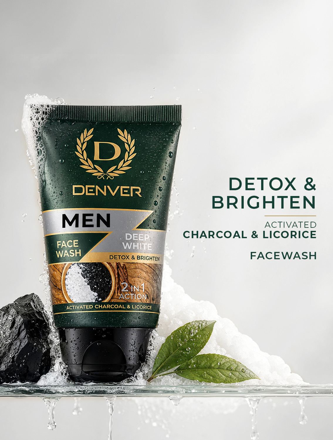 Image of DENVER Deep White Facewash With Activated Charcoal and Licorice 2 In one Face Wash