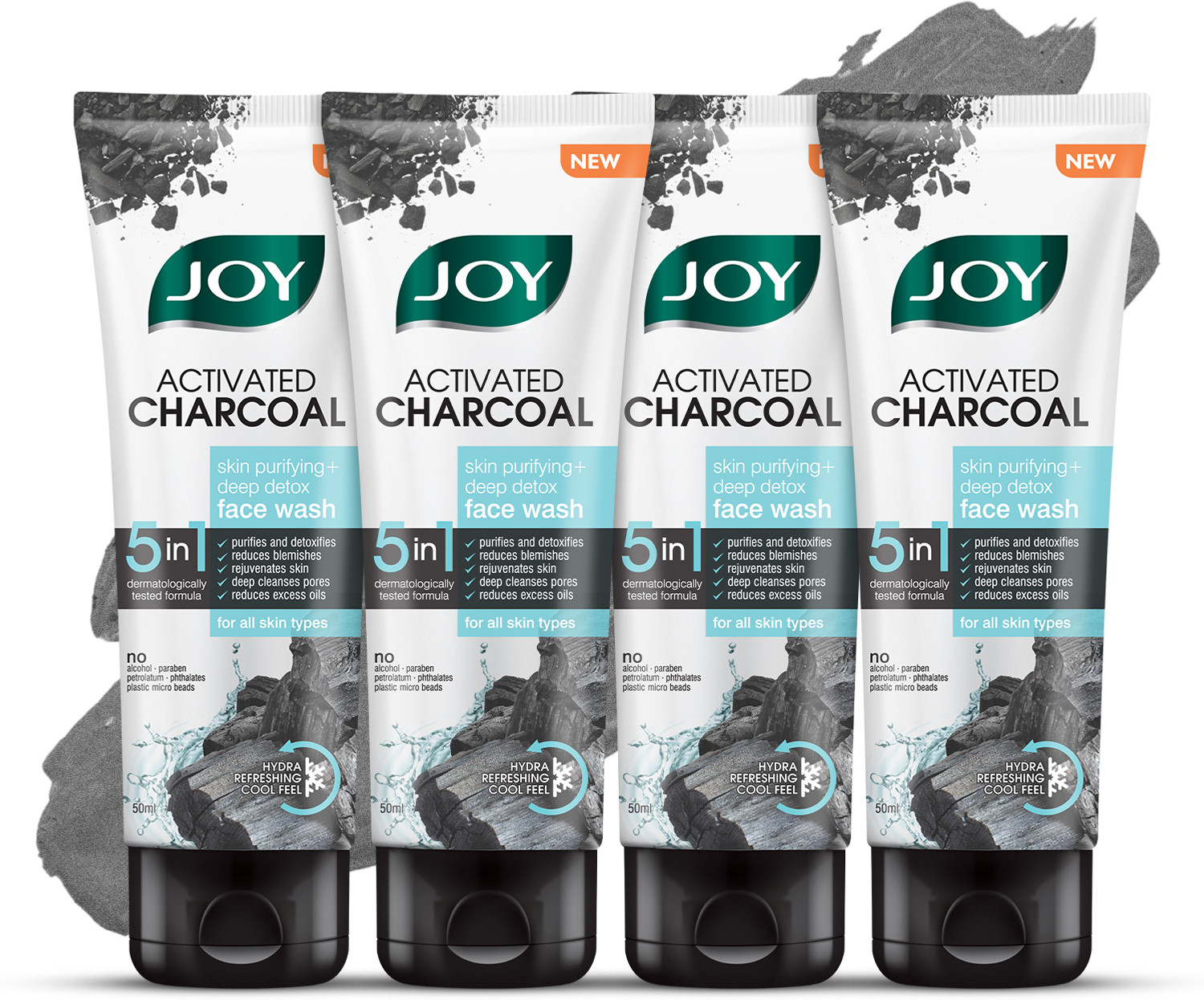 Image of Joy Activated Charcoal Skin Purifying (Pack of 4X50ml) For Oily Skin Face Wash
