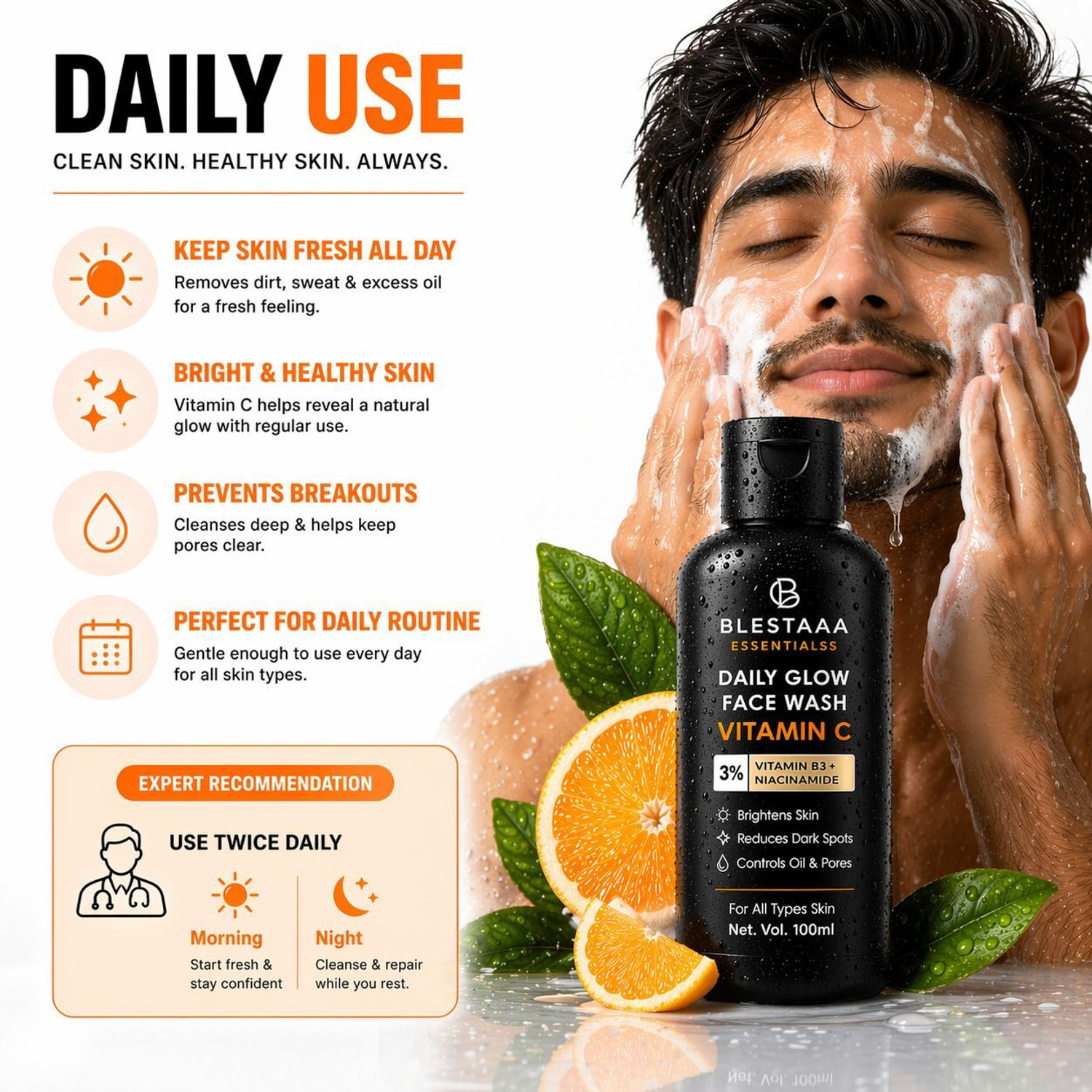Image of blestaaa essentialss Vitamin C Glow & Nourish With Niacinamide | Vitamin E Men & Women All Skin Types . Face Wash