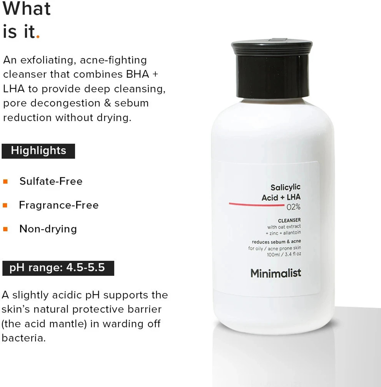 Image of Minimalist 2% Salicylic Acid For Oily Skin | Sulphate Free, Anti Face Cleanser With Lha & Zinc For Acne Or Pimples Face Wash