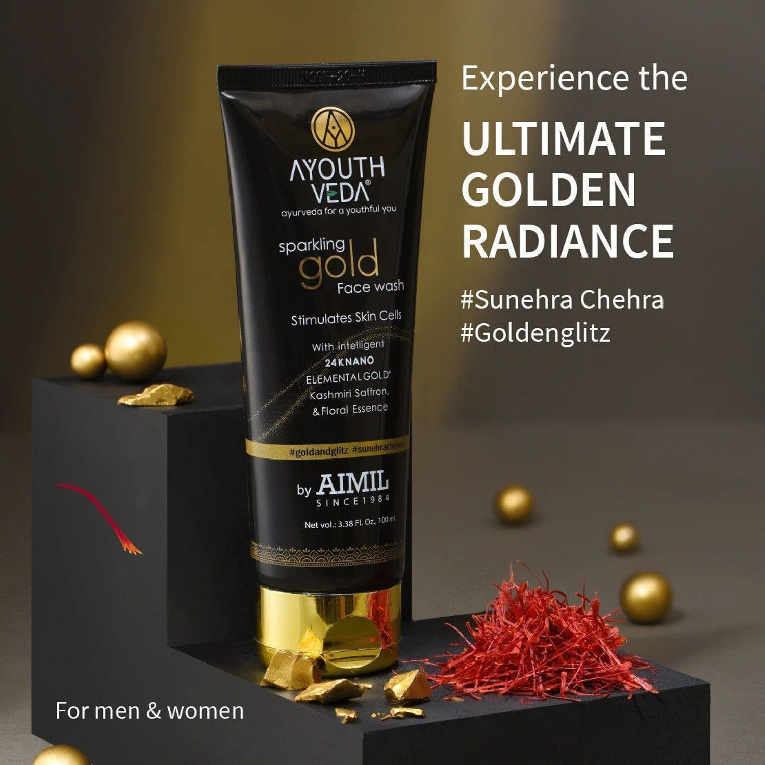 Image of AYOUTHVEDA Sparkling Gold With 24k Gold & Saffron for Even Tones Skin Golden Glow Face Wash