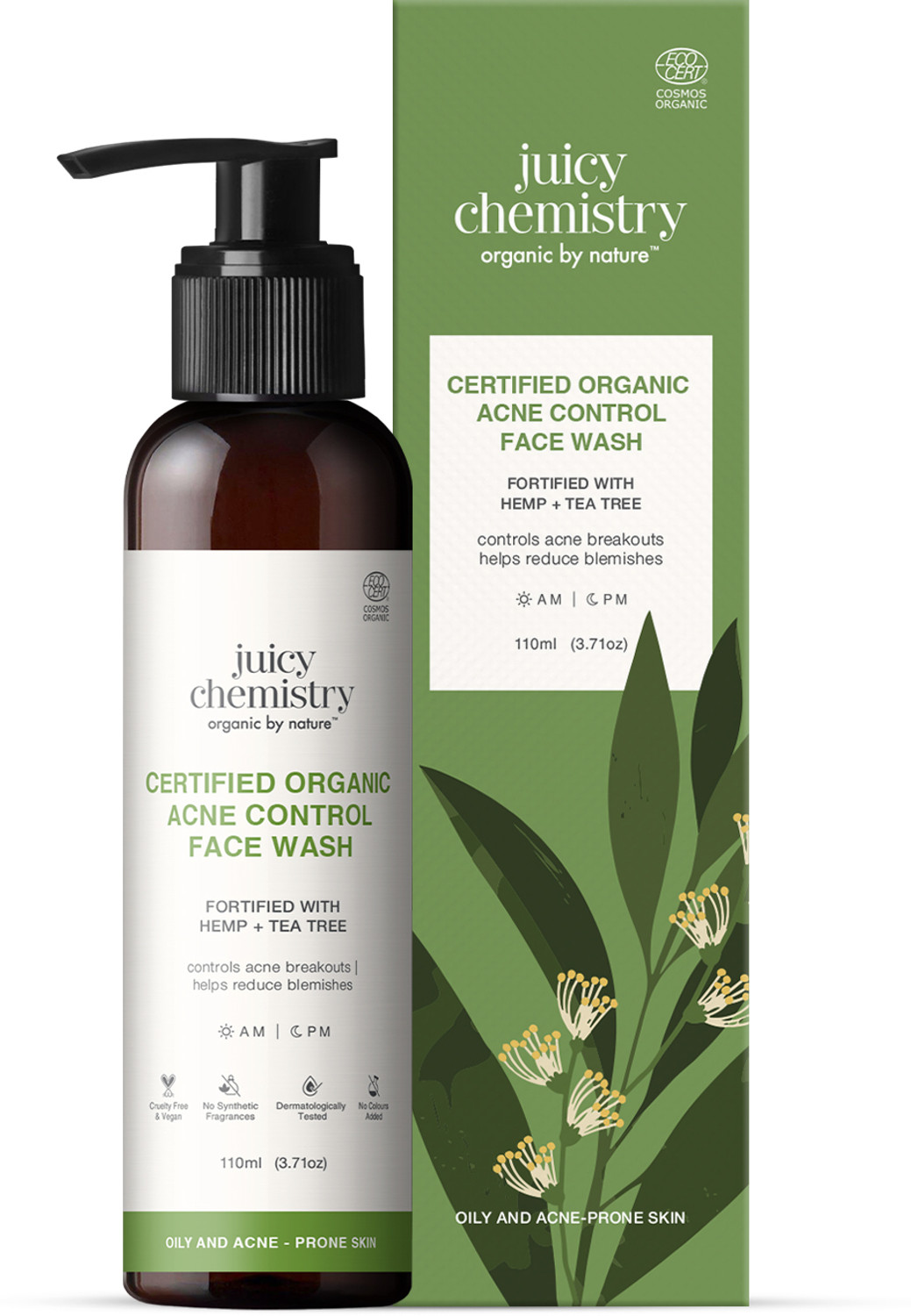 Image of Juicy Chemistry Certified Organic Cleanser with Hemp & Tea Tree | Acne Control Face Wash