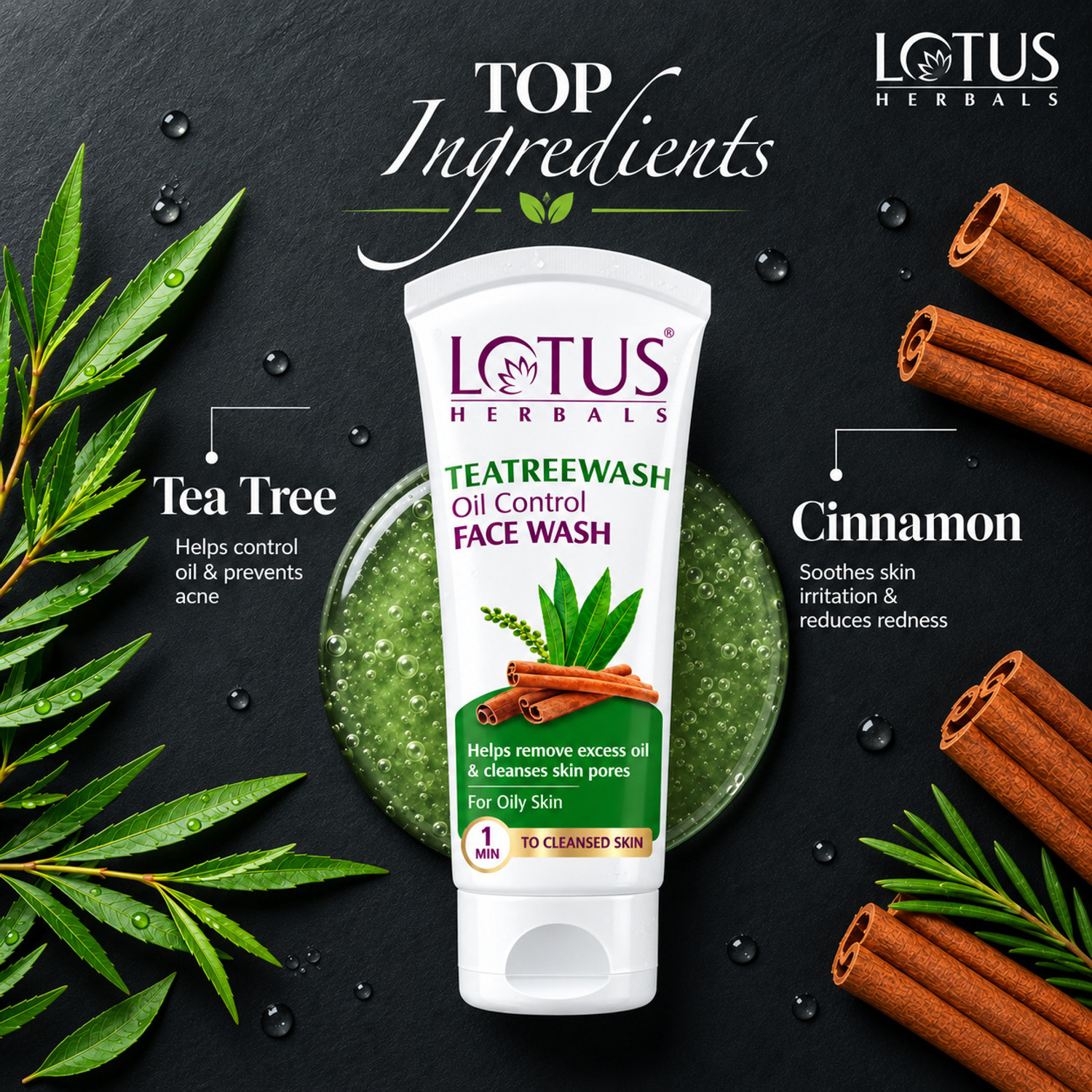 Image of LOTUS HERBALS Teatreewash | with Tea Tree Oil & Cinnamon | Anti Acne | Oil Control | Face Wash