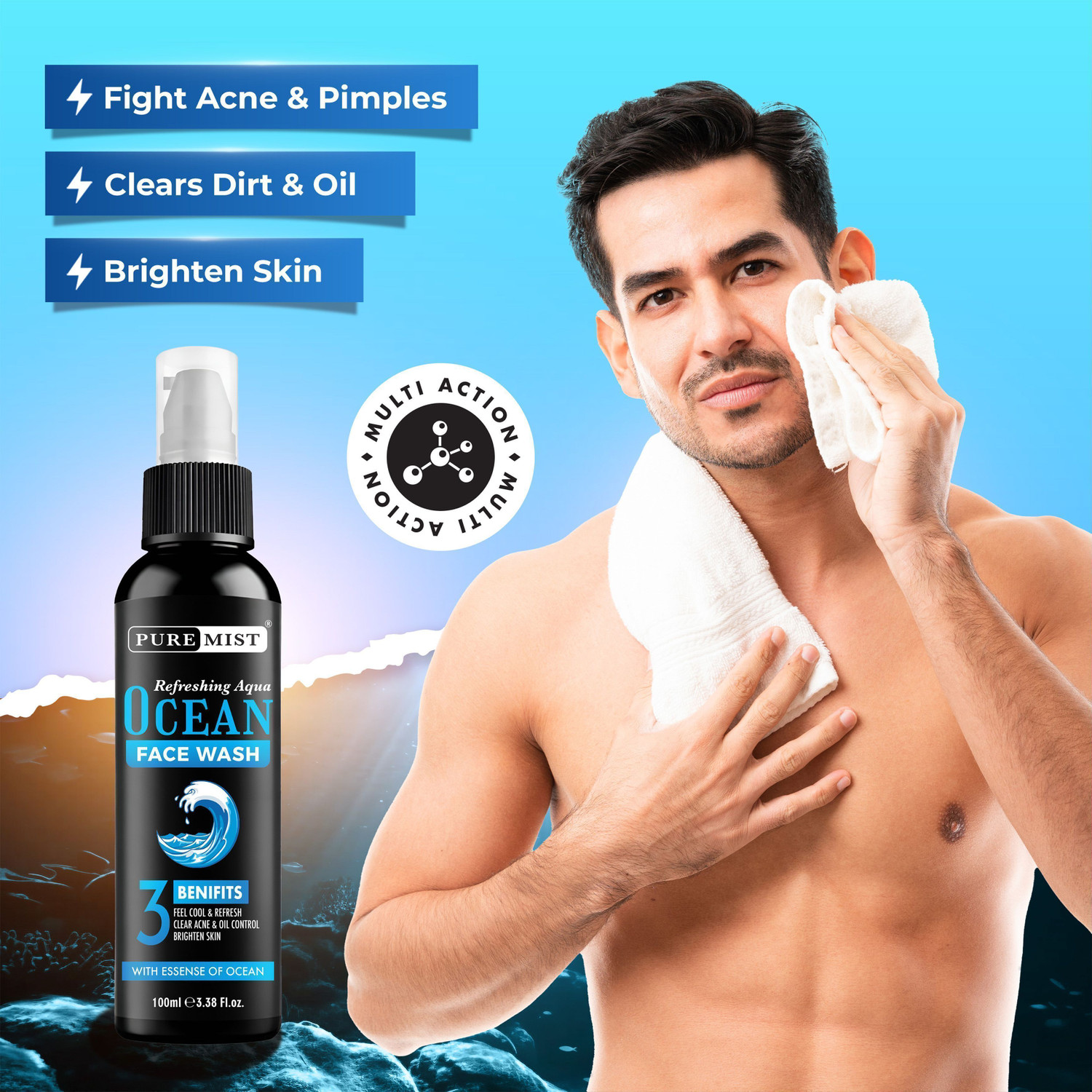 Image of Puremist Ocean Facewash for Men | Brightening | Daily Use | All Skin Types Face Wash