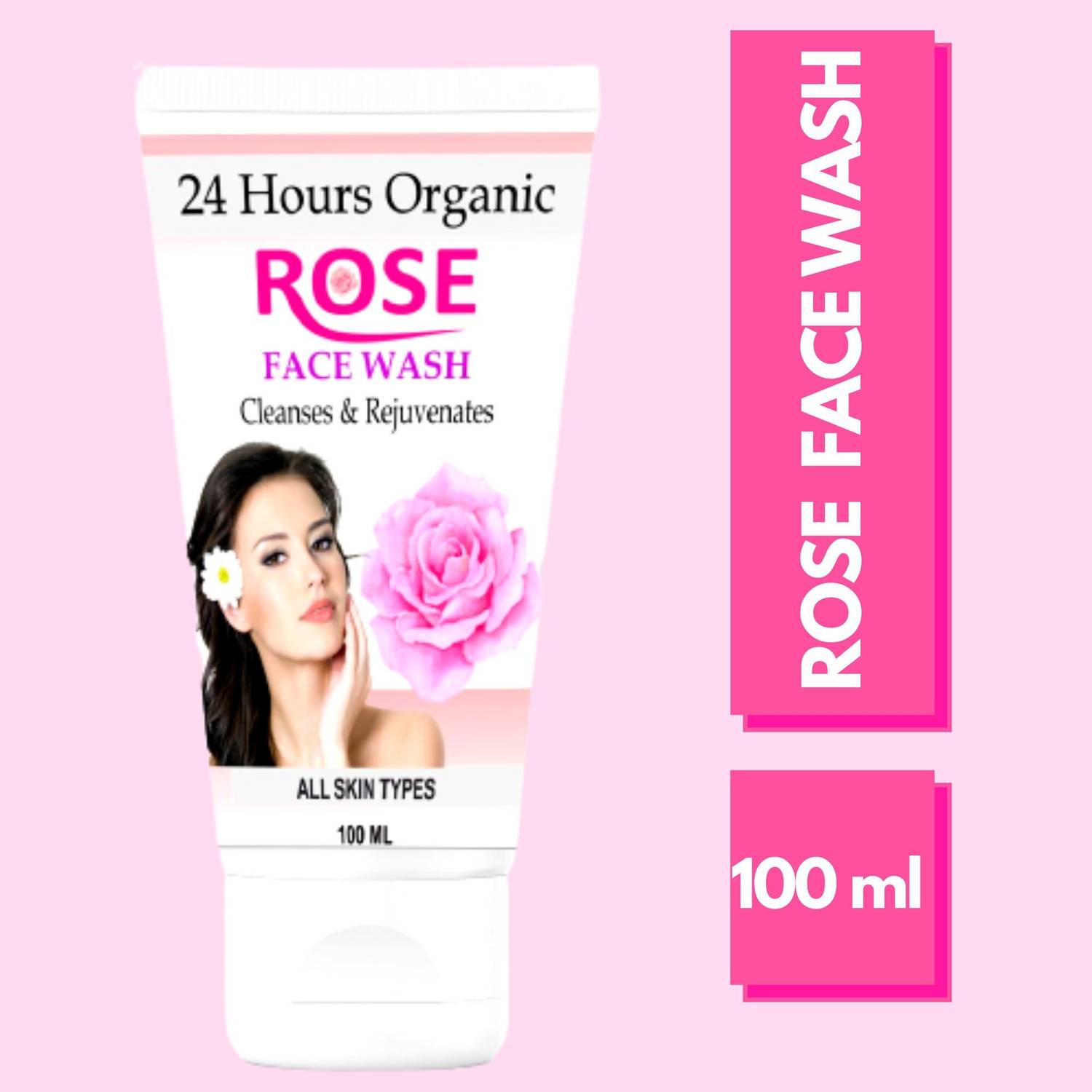 24 Hours Organic Rose Deep Cleanses | Radiant Glow | Soft & Smooth Skin | Suitable For All Skin Types | Acne-Prone | Controlling Excess Oil |Improves Skin Tone Of Your Skin. Face Wash