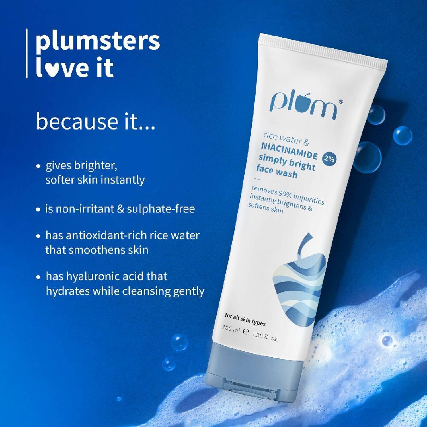 Plum 2% Niacinamide Face Wash with Rice Water 100ml - Image 4